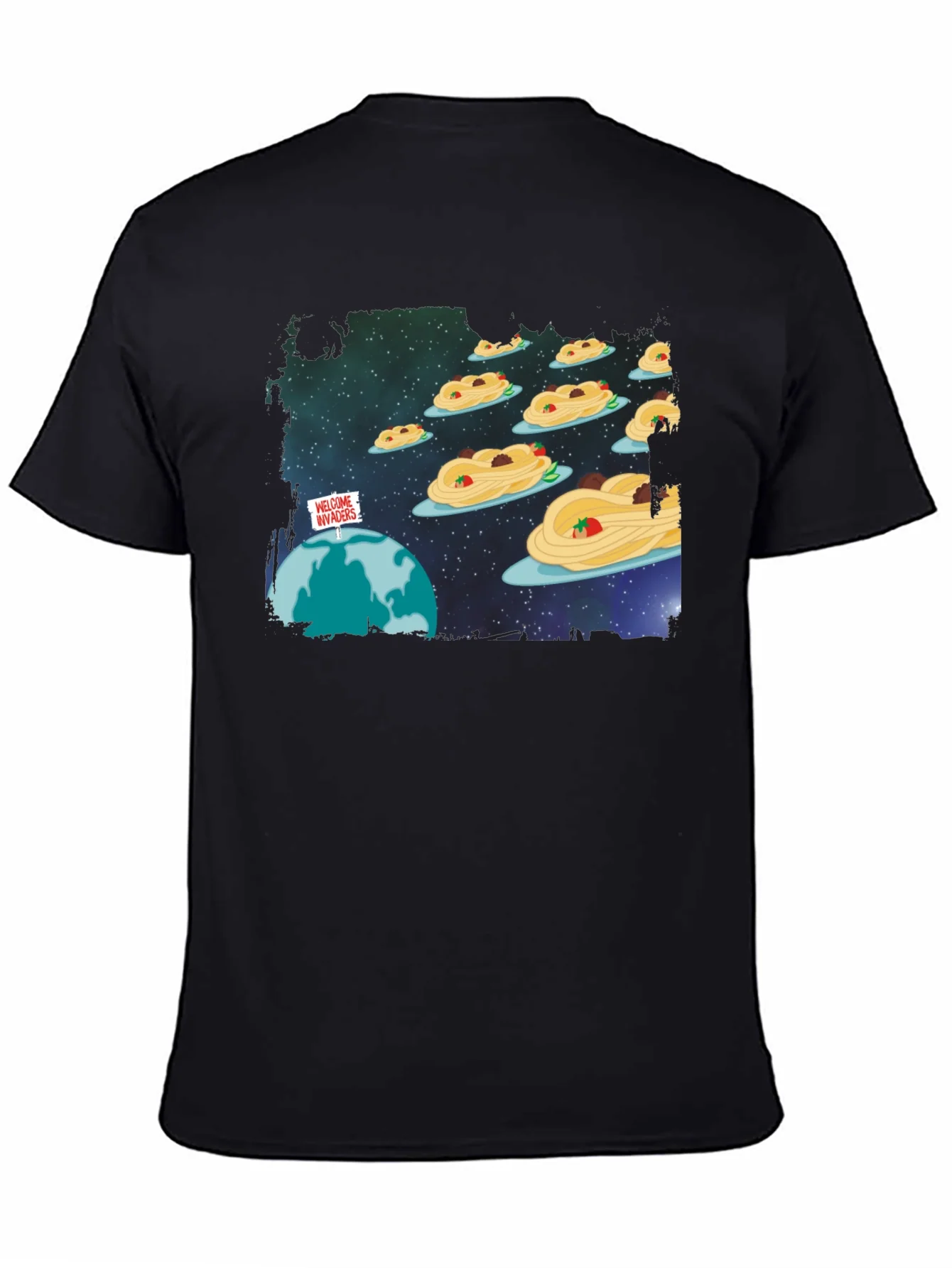 Camiseta Negra Invasion Espagueti Espacial