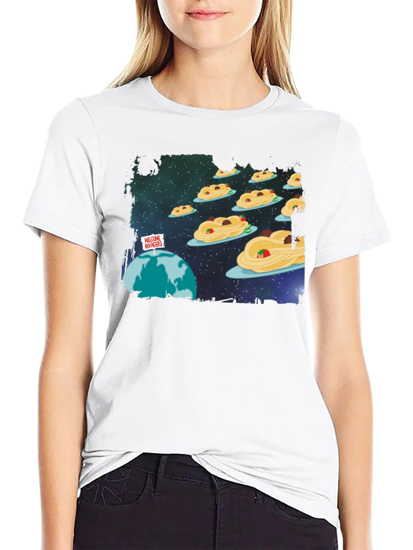 Camiseta Negra Invasion Espagueti Espacial
