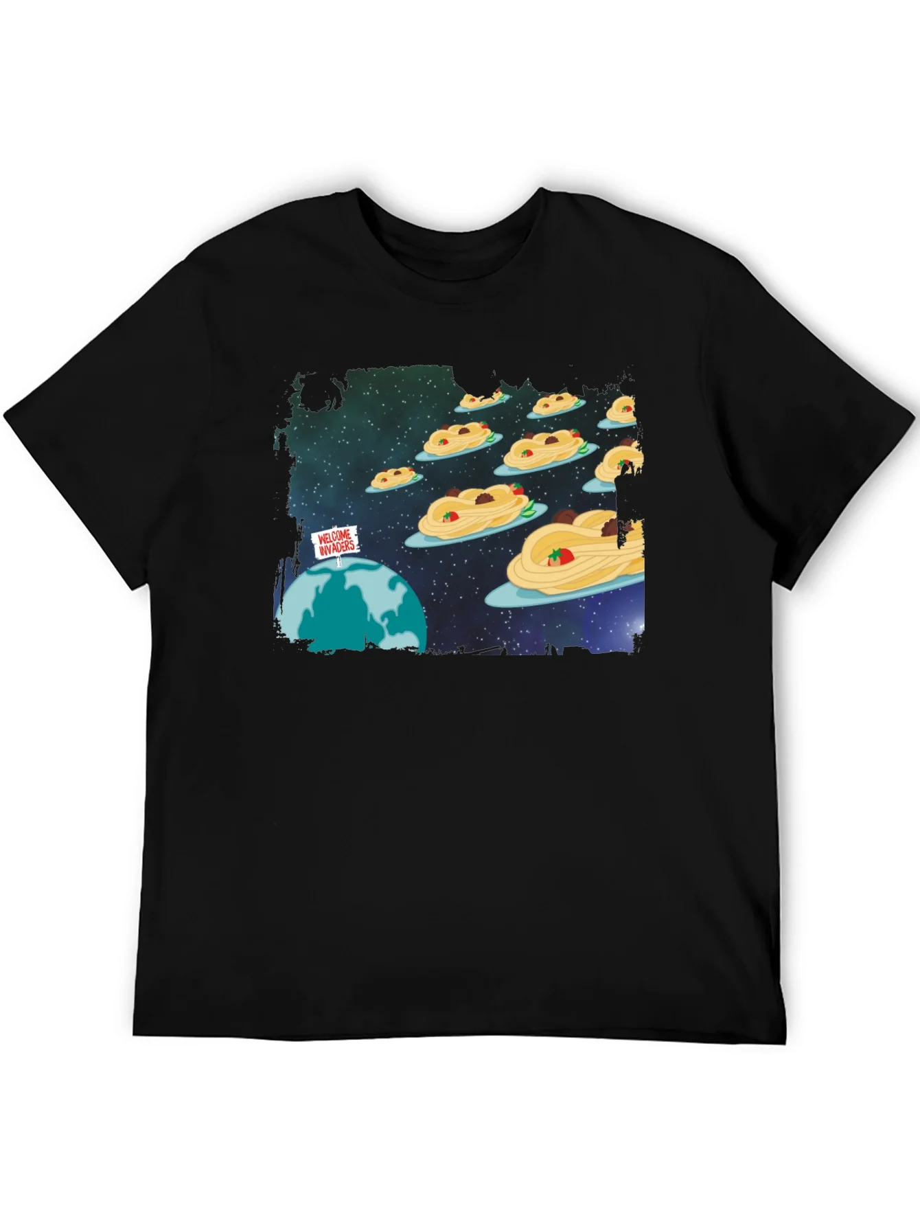 Camiseta Negra Invasion Espagueti Espacial