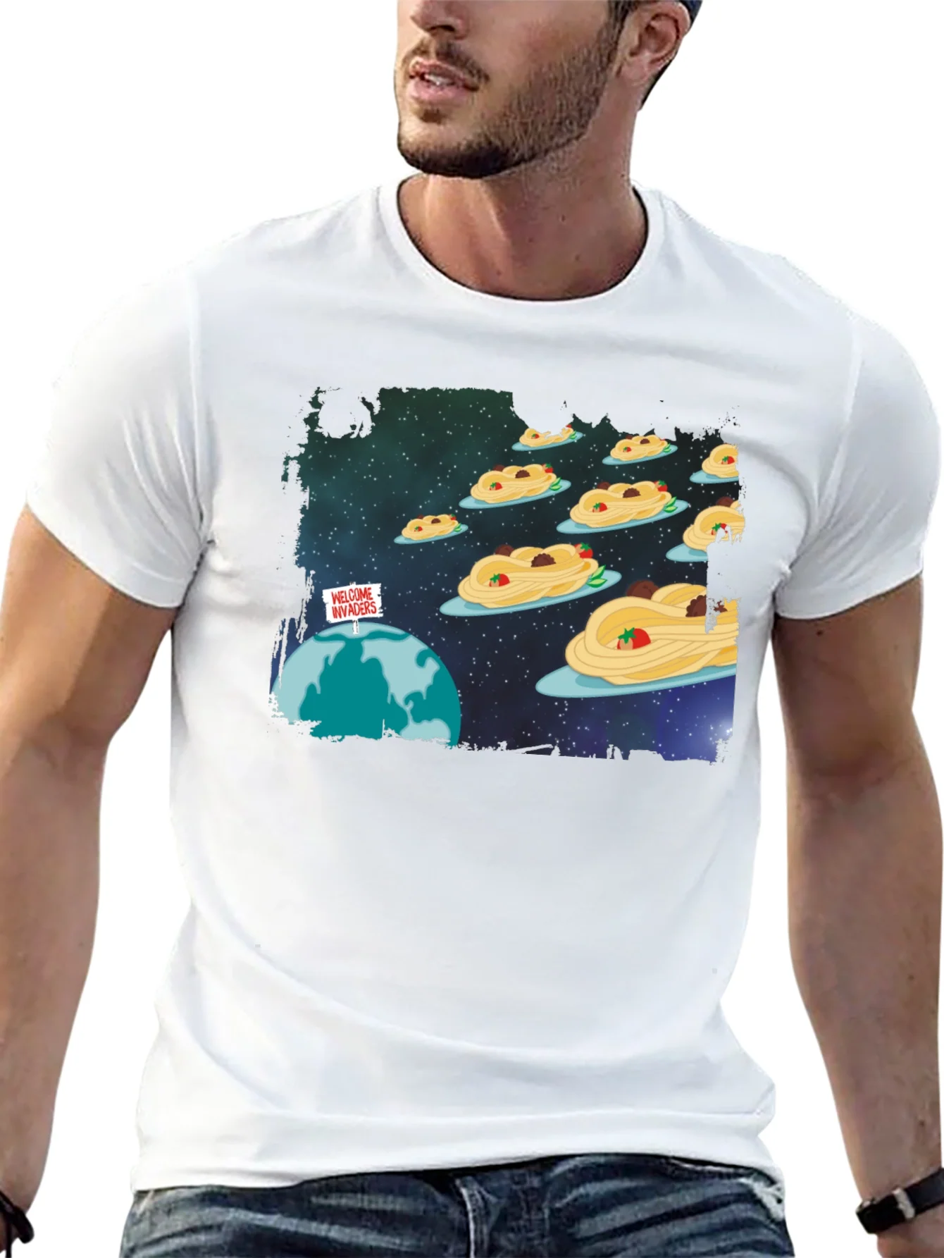 Camiseta Negra Invasion Espagueti Espacial