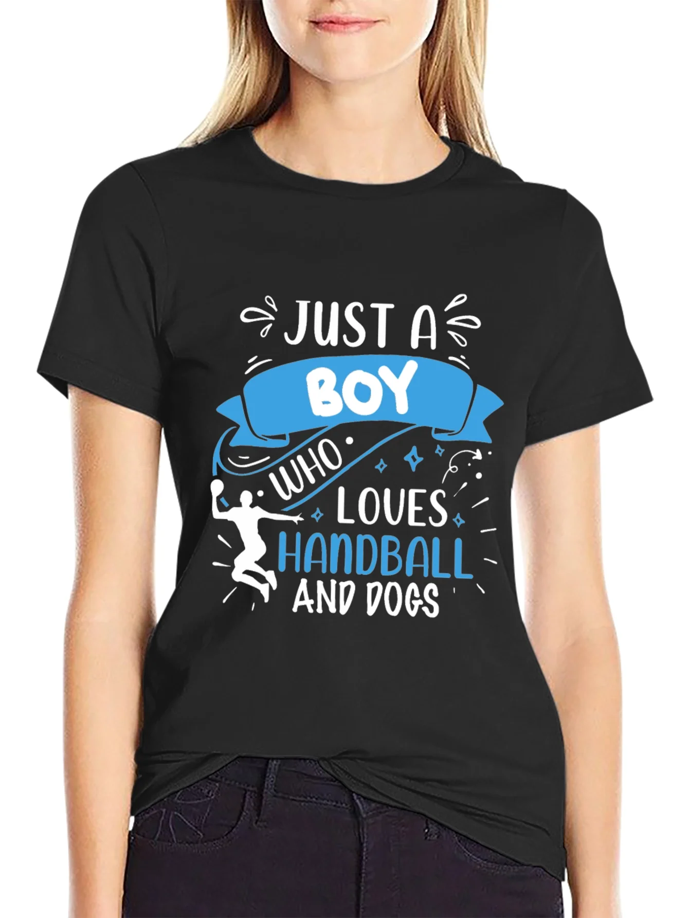 Rebbecca Boy Who Loves Handball and Dogs Black T-Shirt