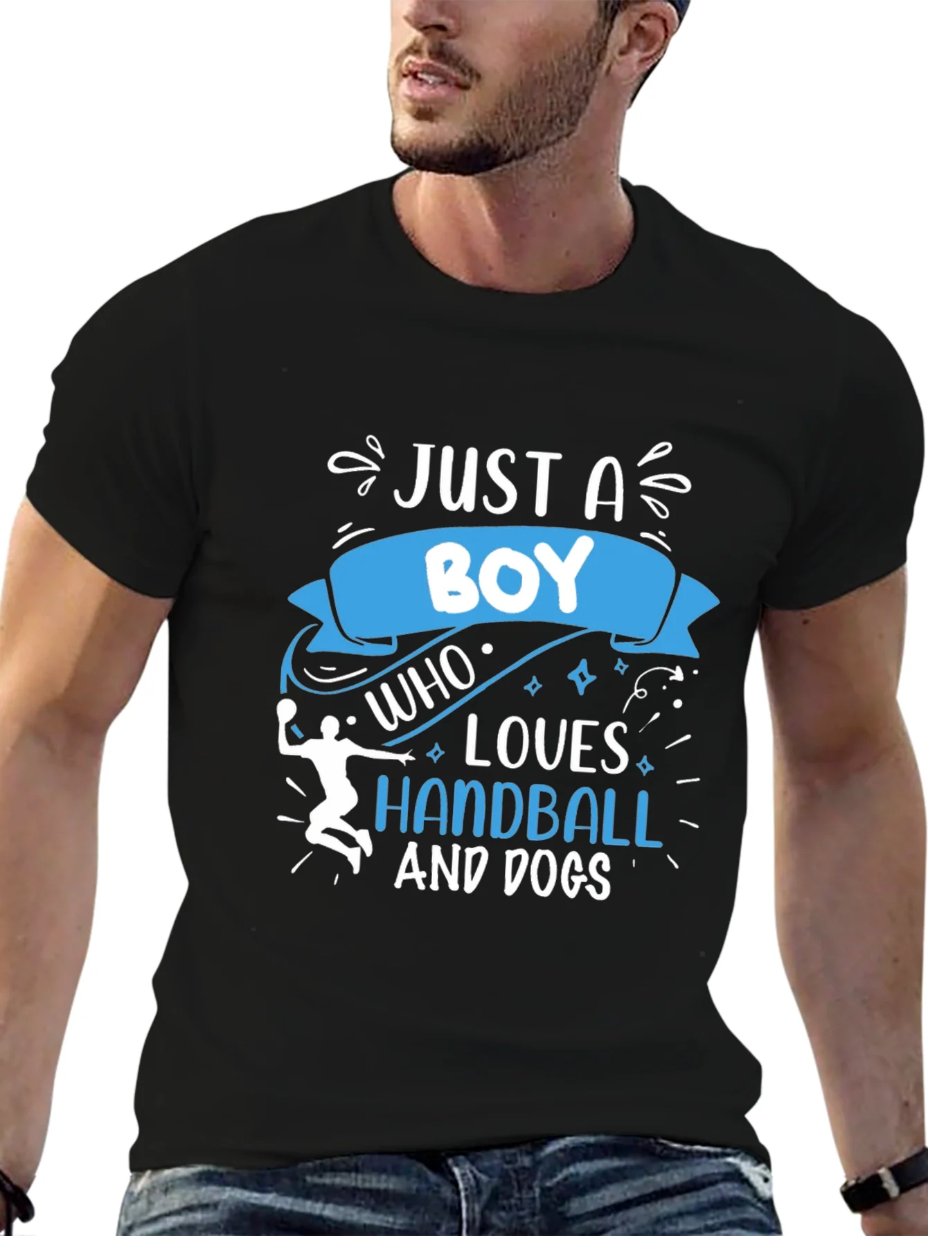 Rebbecca Boy Who Loves Handball and Dogs Black T-Shirt