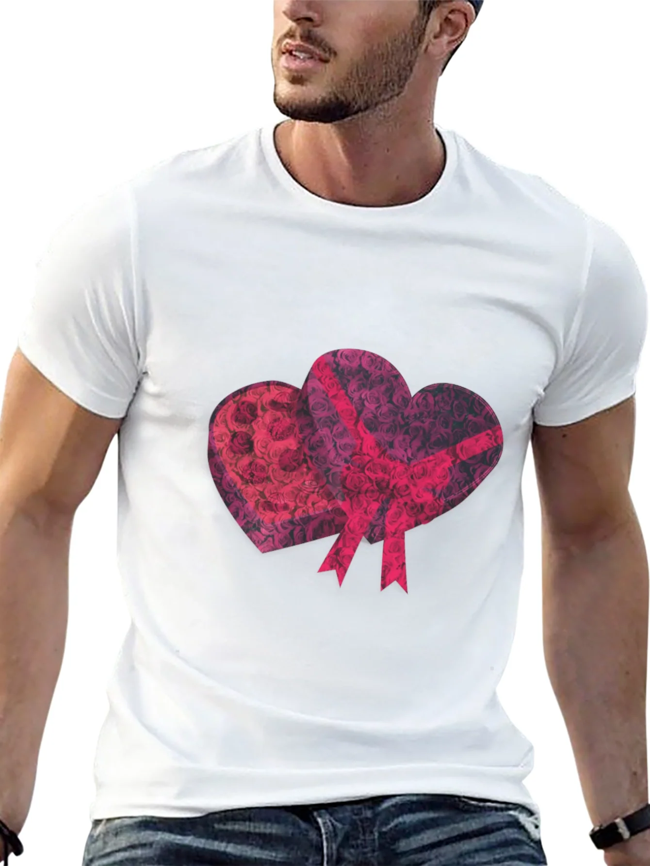 Camiseta Negra Estampado Corazones Rosas