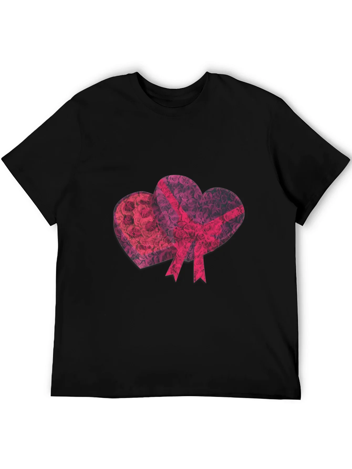 Camiseta Negra Estampado Corazones Rosas