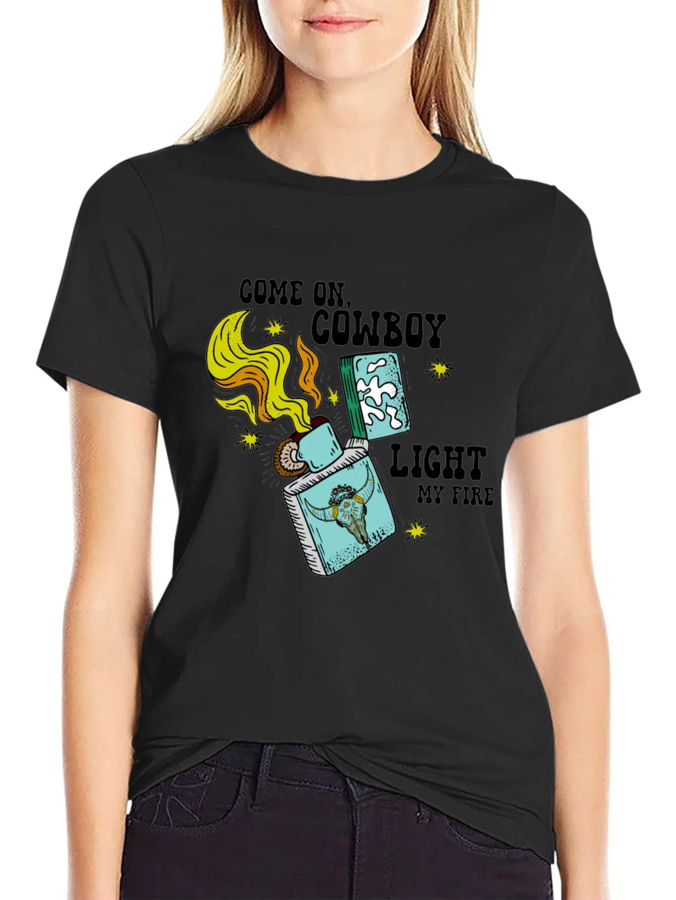 Camiseta Negra Cowboy Light My Fire