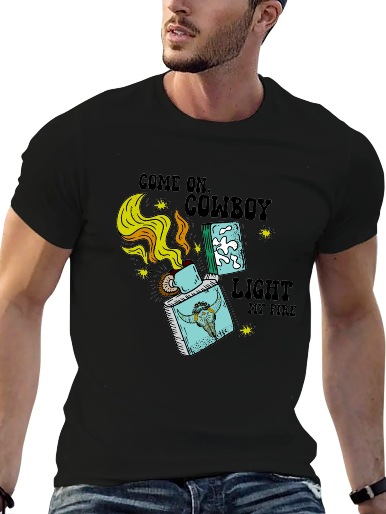 Camiseta Negra Cowboy Light My Fire