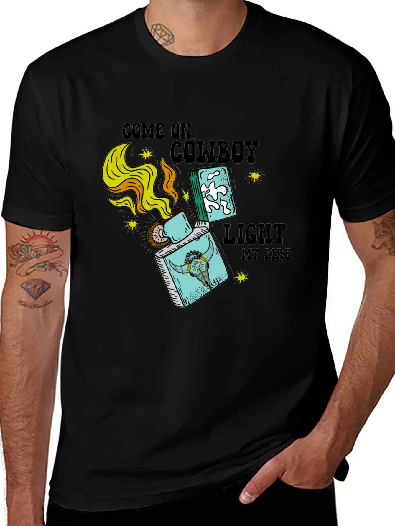 Camiseta Negra Cowboy Light My Fire