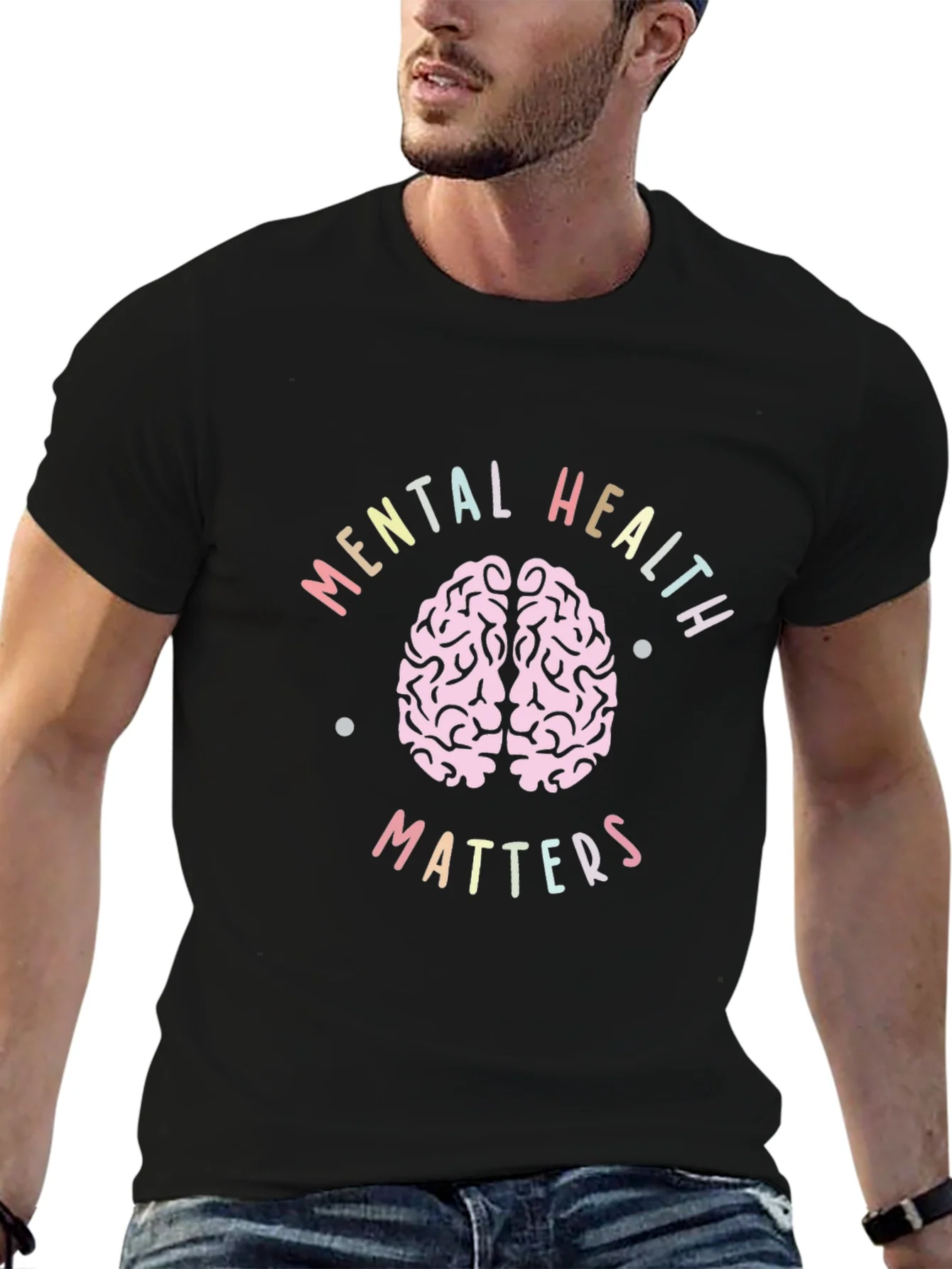 Camiseta Negra Salud Mental Importa Dise?o Cerebro