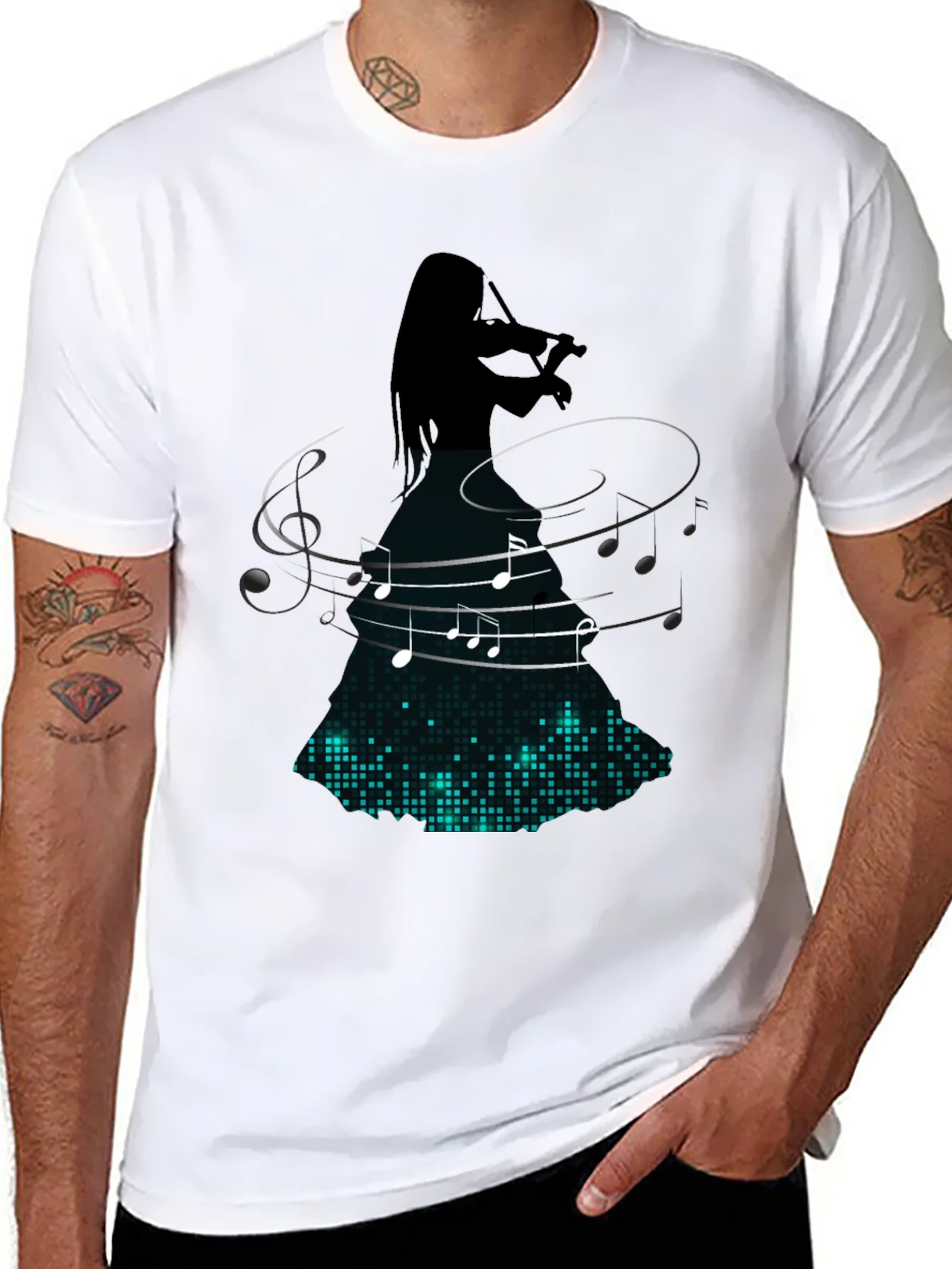 Rebbecca Violin Player Music Notes Graphic Tee - Black