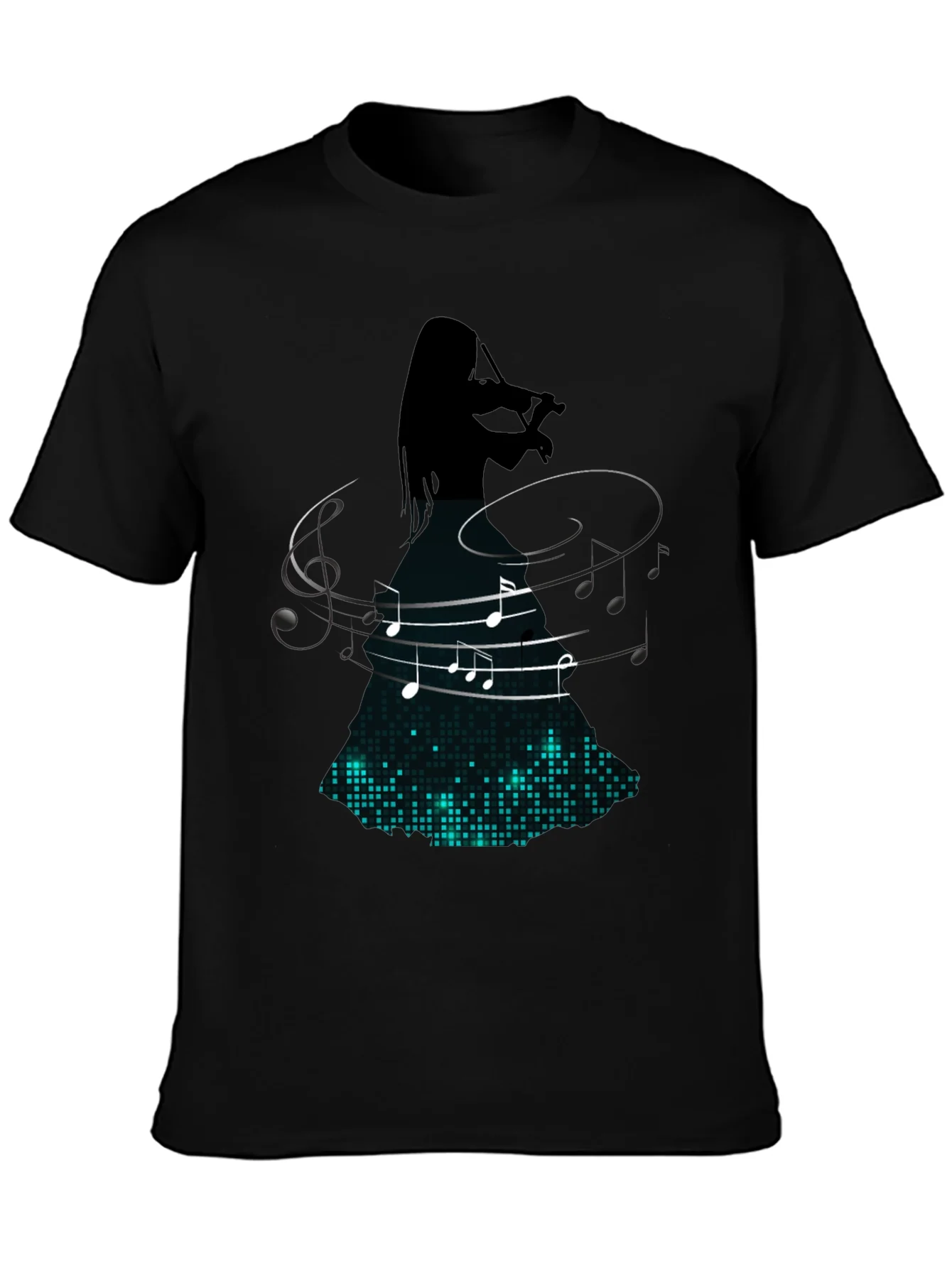 Rebbecca Violin Player Music Notes Graphic Tee - Black