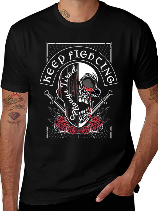 Camiseta Negra con Dise?o de Calavera Keep Fighting