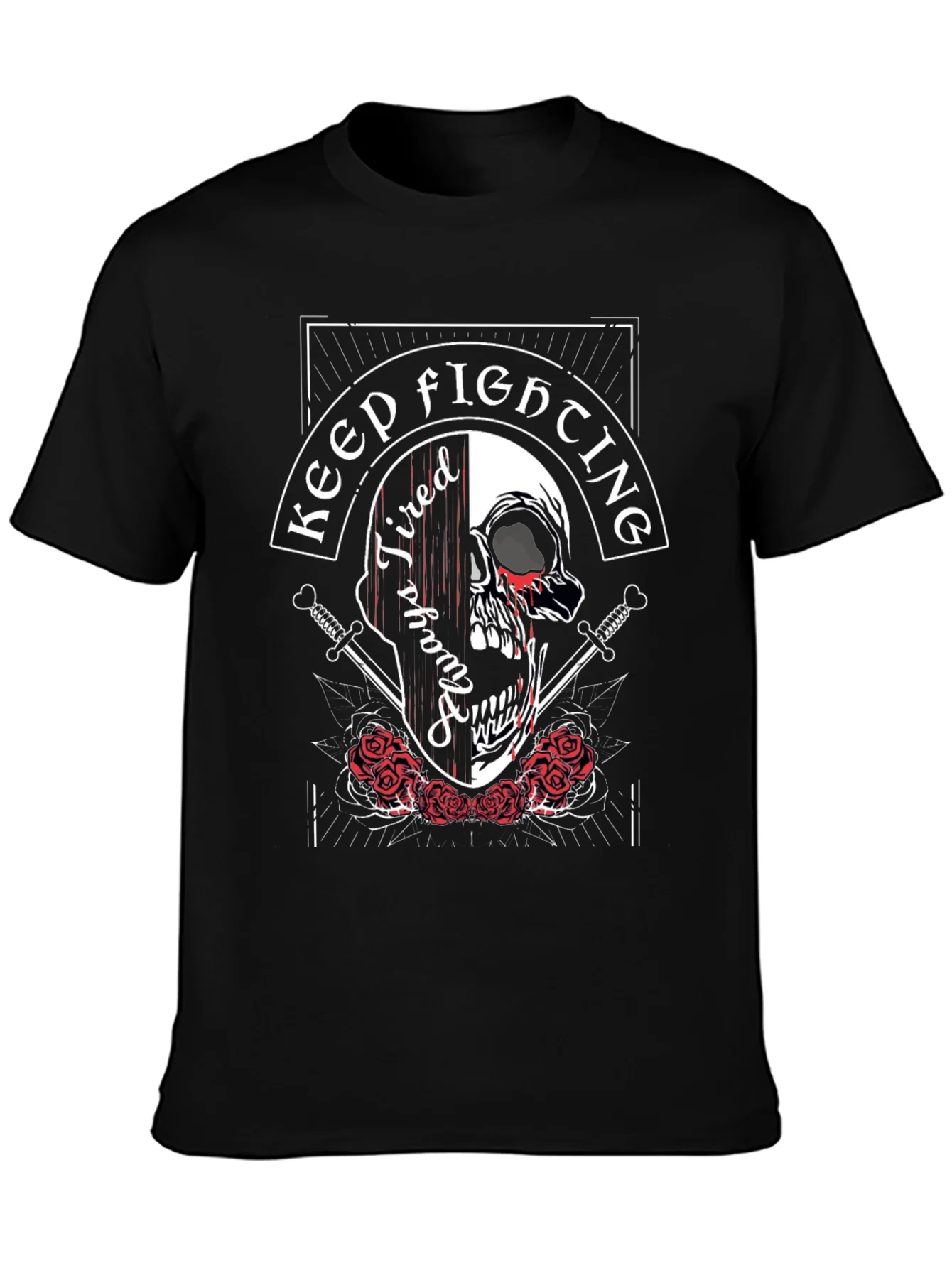 Camiseta Negra con Dise?o de Calavera Keep Fighting