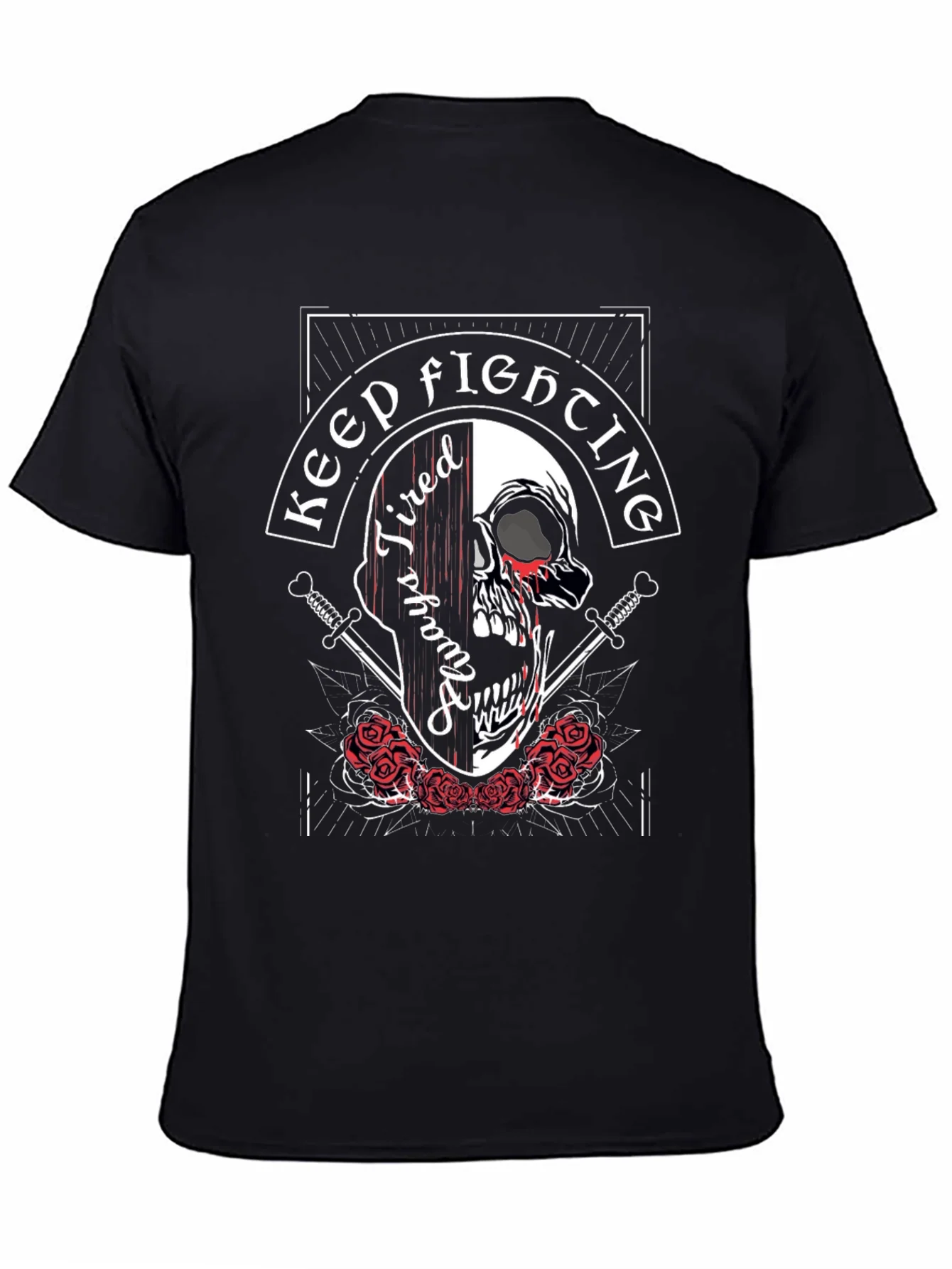 Camiseta Negra con Dise?o de Calavera Keep Fighting