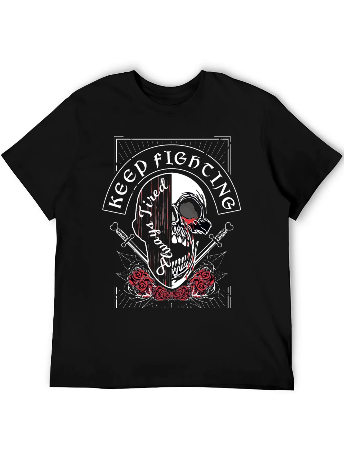 Camiseta Negra con Dise?o de Calavera Keep Fighting