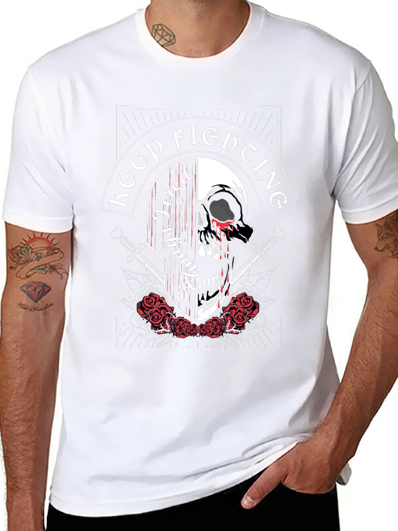 Camiseta Negra con Dise?o de Calavera Keep Fighting
