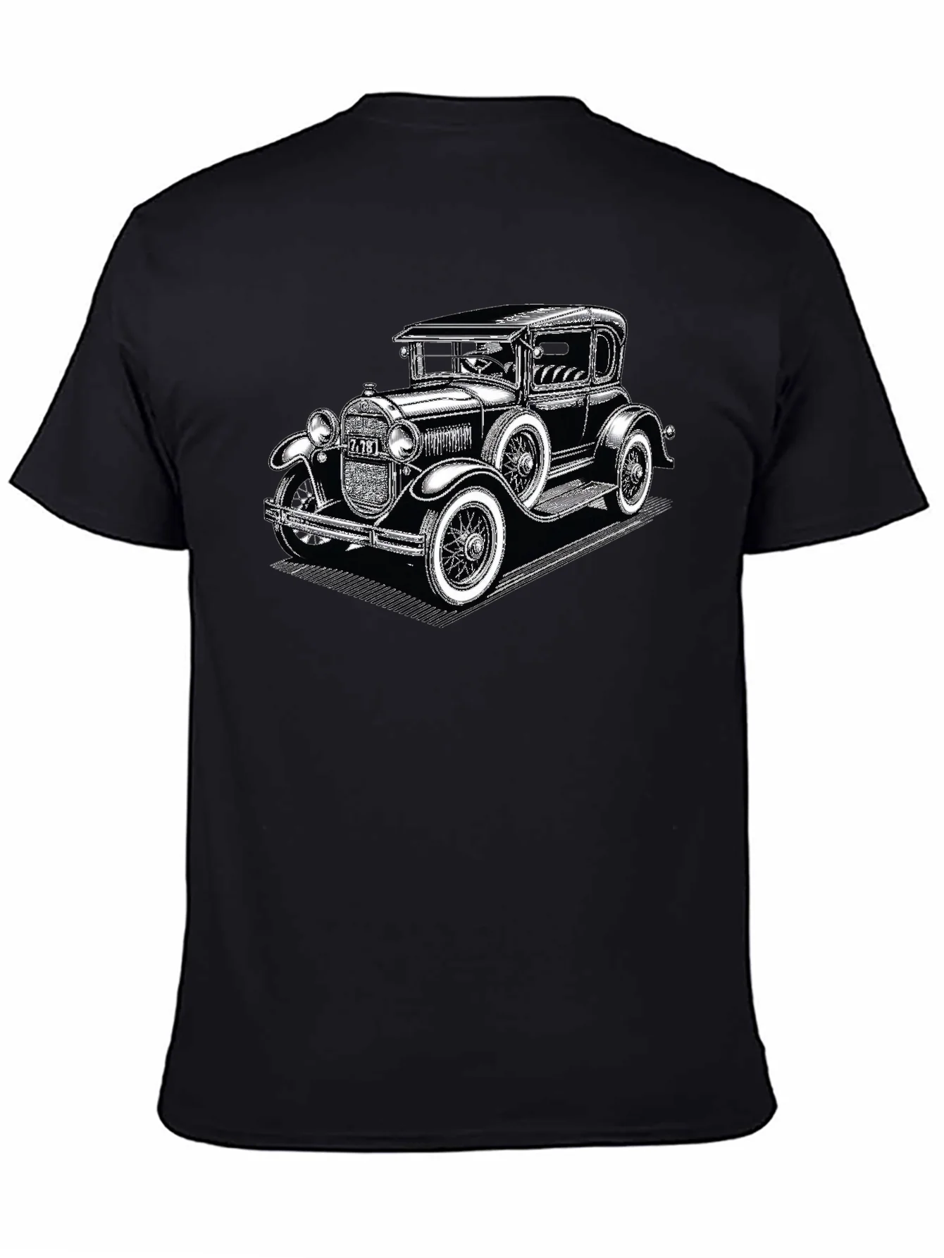 Camiseta Negra con Estampado de Coche Cl¨¢sico