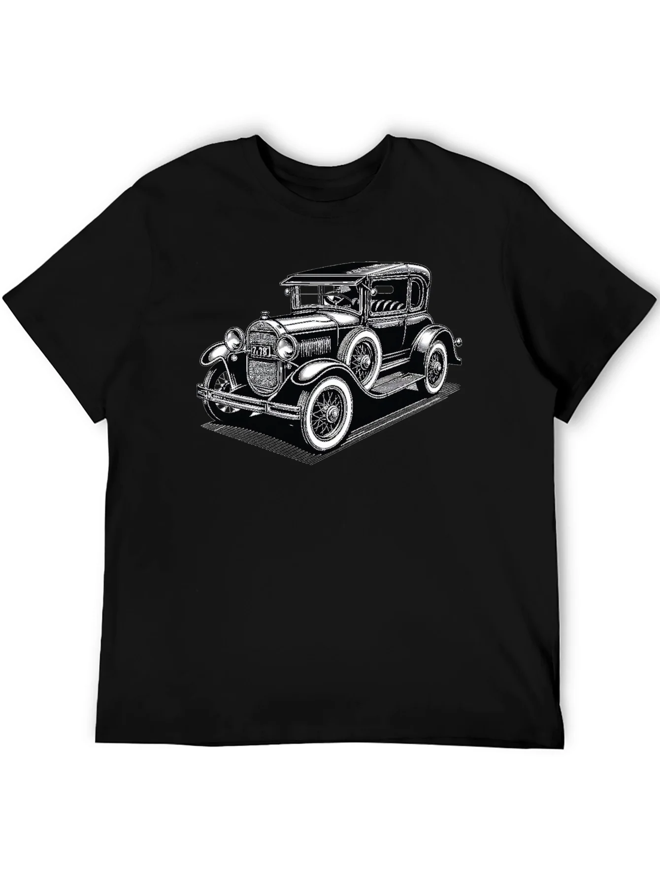 Camiseta Negra con Estampado de Coche Cl¨¢sico
