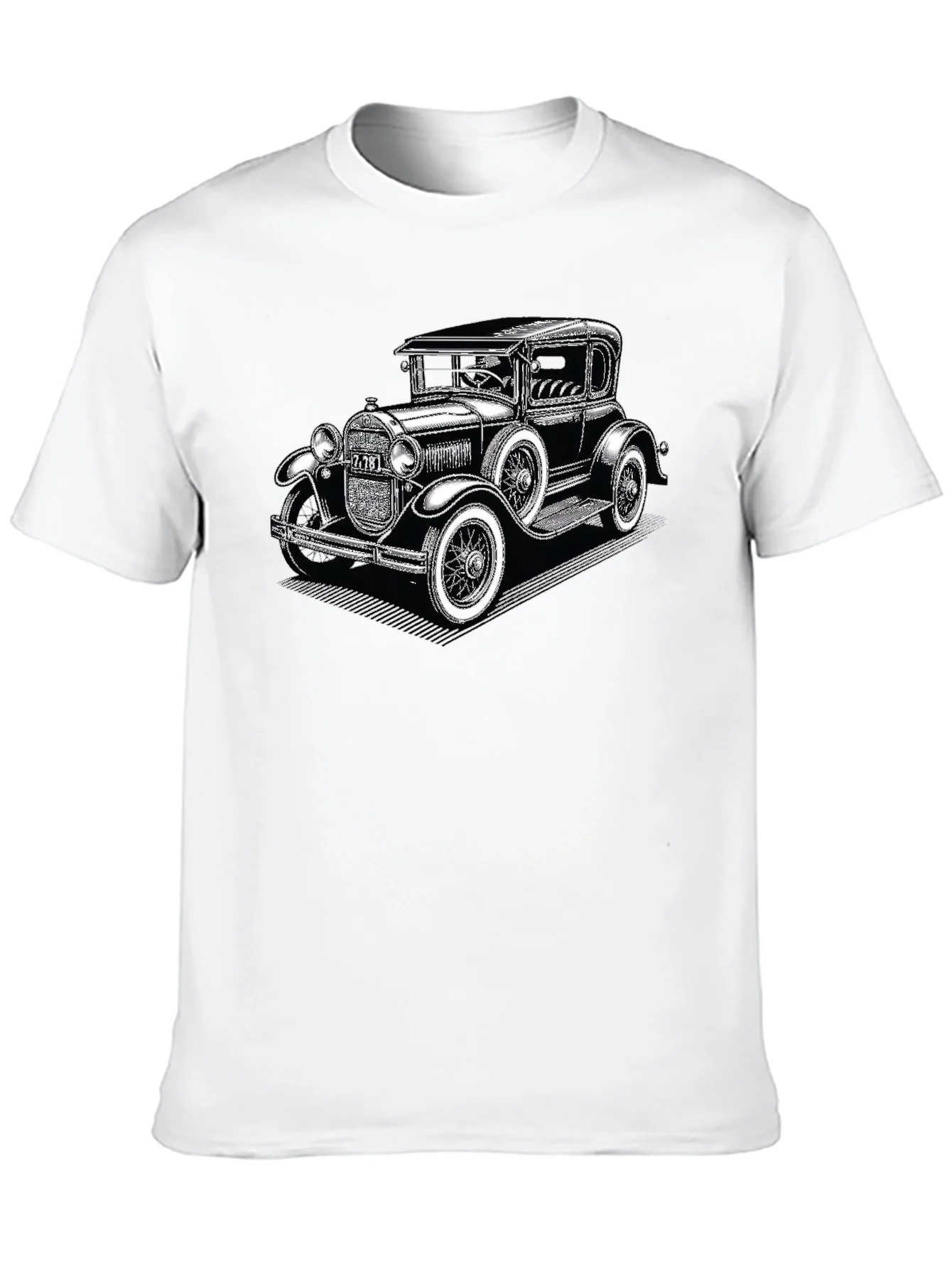 Camiseta Negra con Estampado de Coche Cl¨¢sico