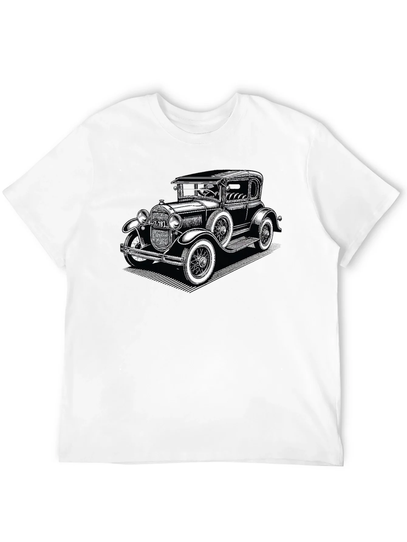 Camiseta Negra con Estampado de Coche Cl¨¢sico