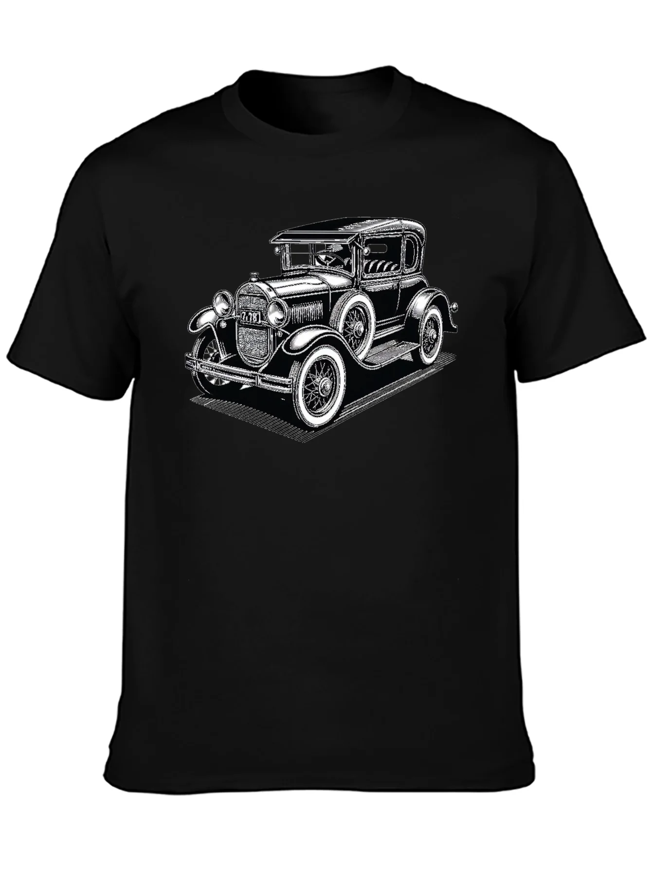 Camiseta Negra con Estampado de Coche Cl¨¢sico