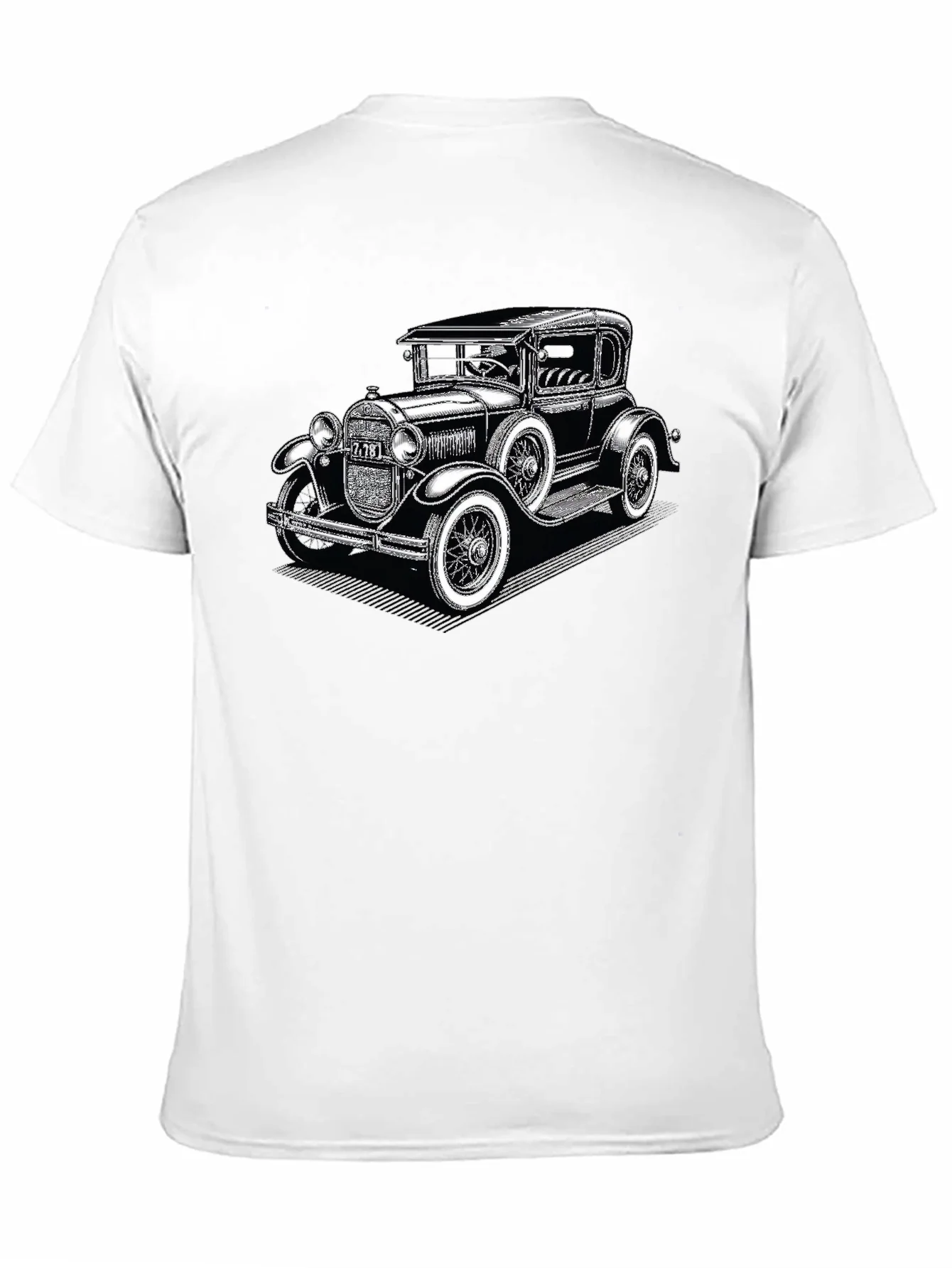 Camiseta Negra con Estampado de Coche Cl¨¢sico