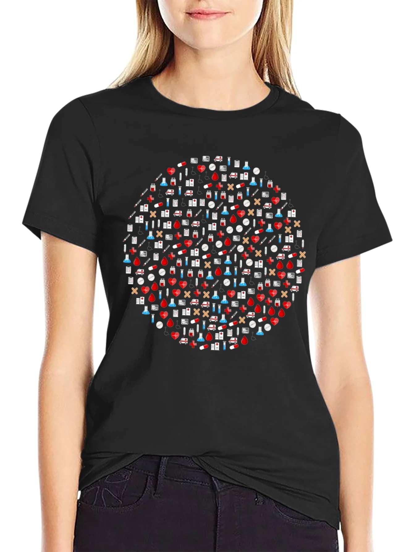 Camiseta Negra Estampado M¨¦dico