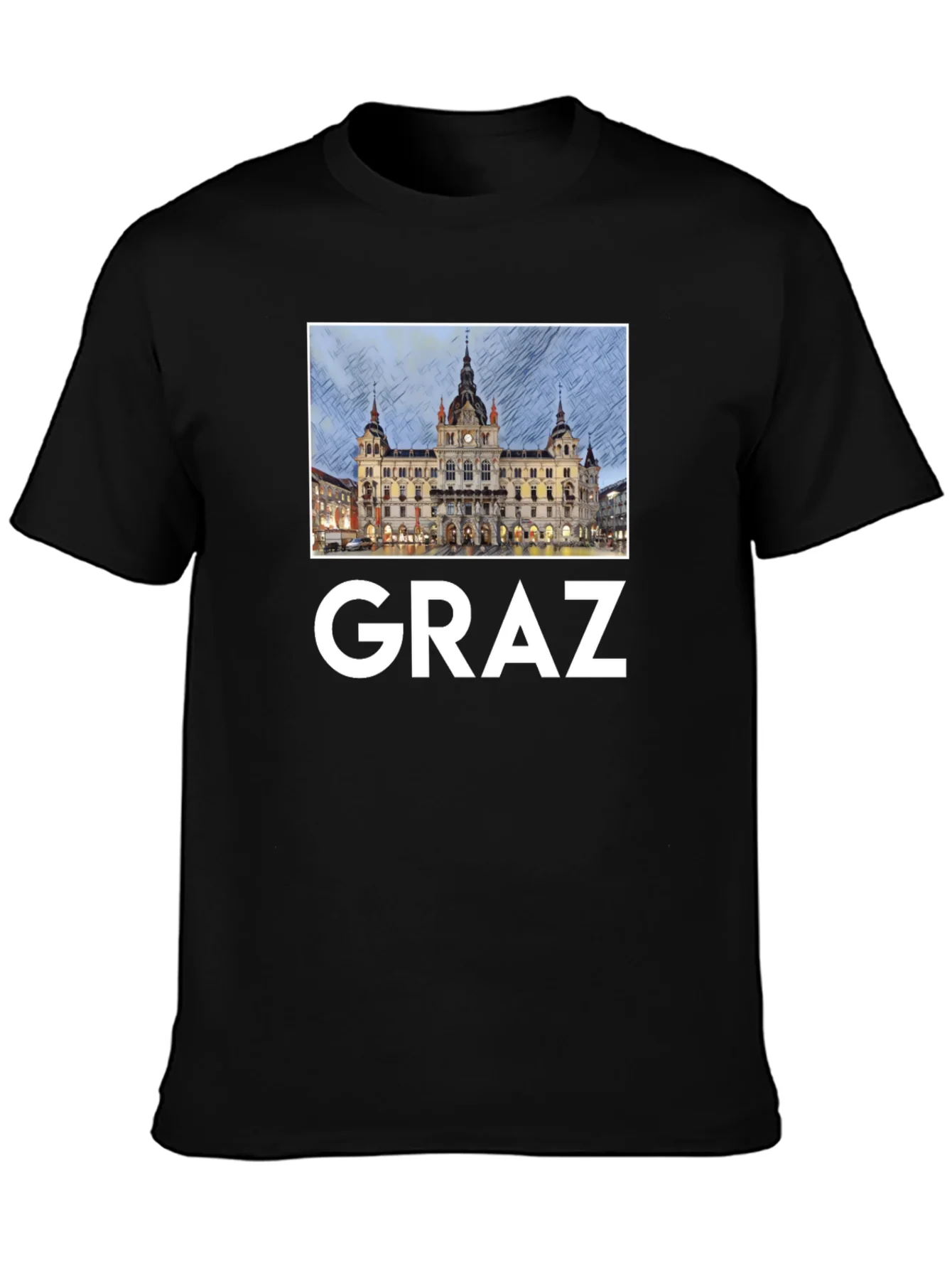 Camiseta Negra Graz Austria Dise?o Urbano Hombre