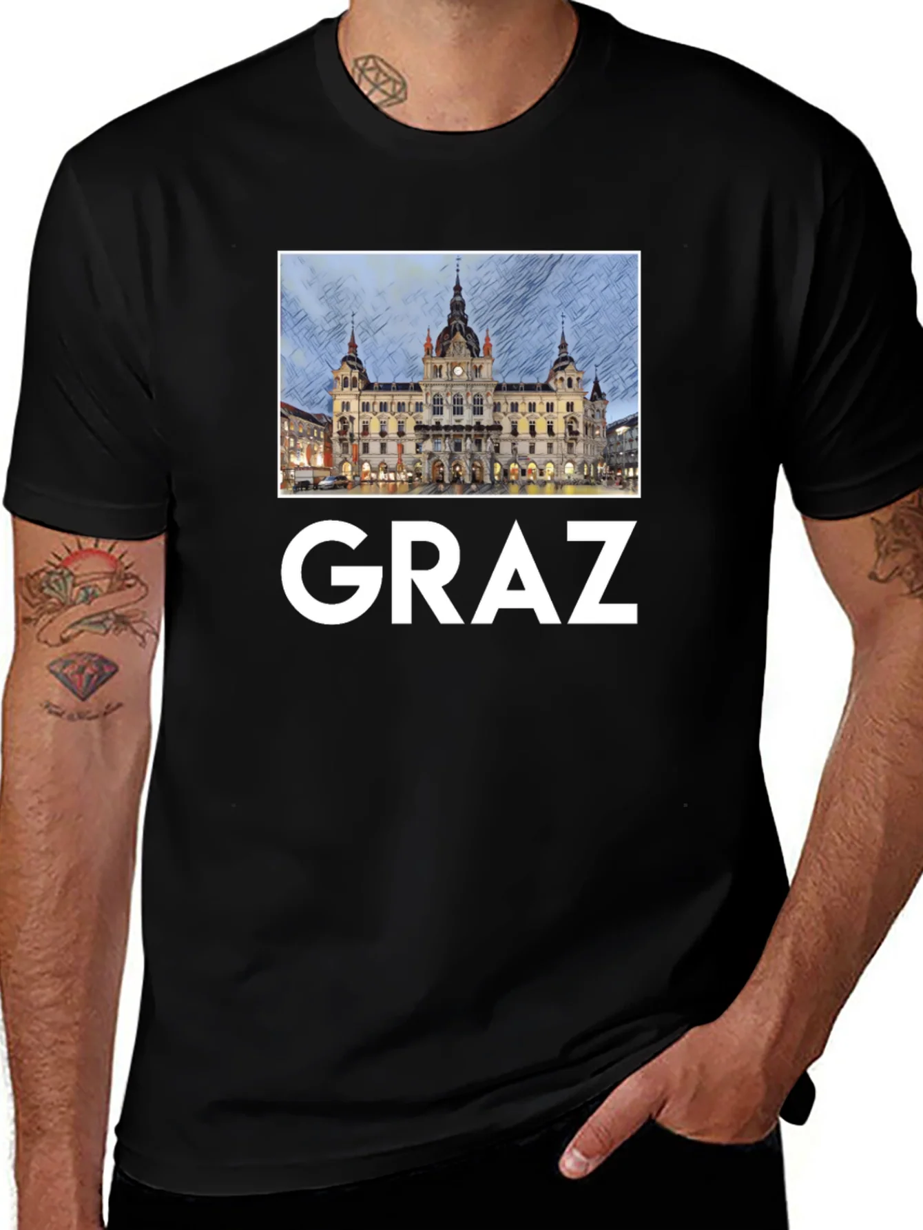 Camiseta Negra Graz Austria Dise?o Urbano Hombre