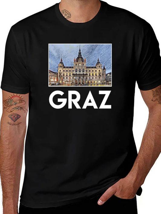 Camiseta Negra Graz Austria Dise?o Urbano Hombre