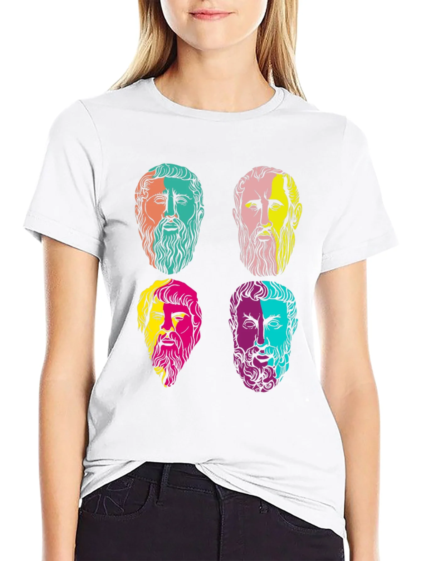 Camiseta Negra con Estampado de Fil¨®sofos Griegos