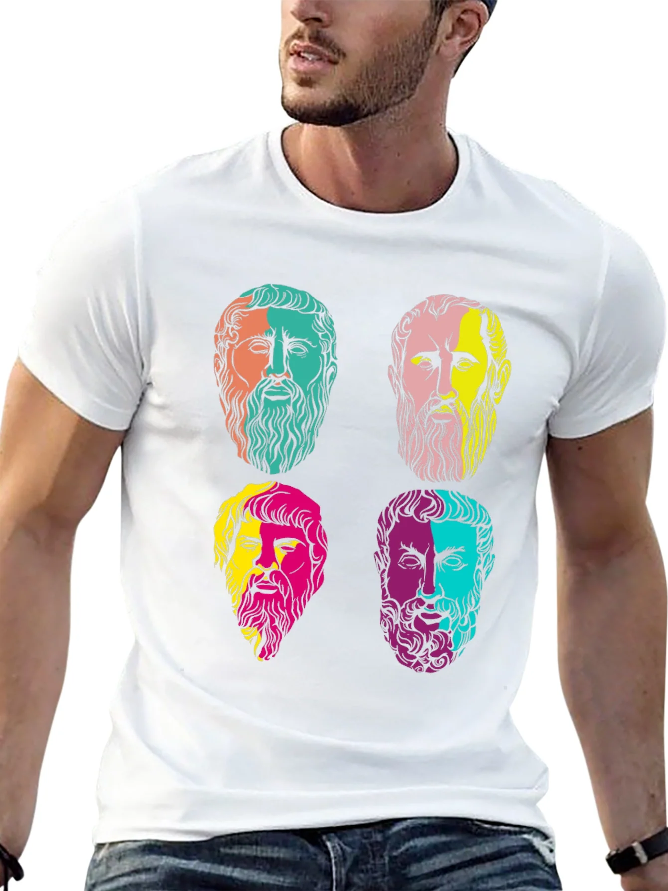 Camiseta Negra con Estampado de Fil¨®sofos Griegos