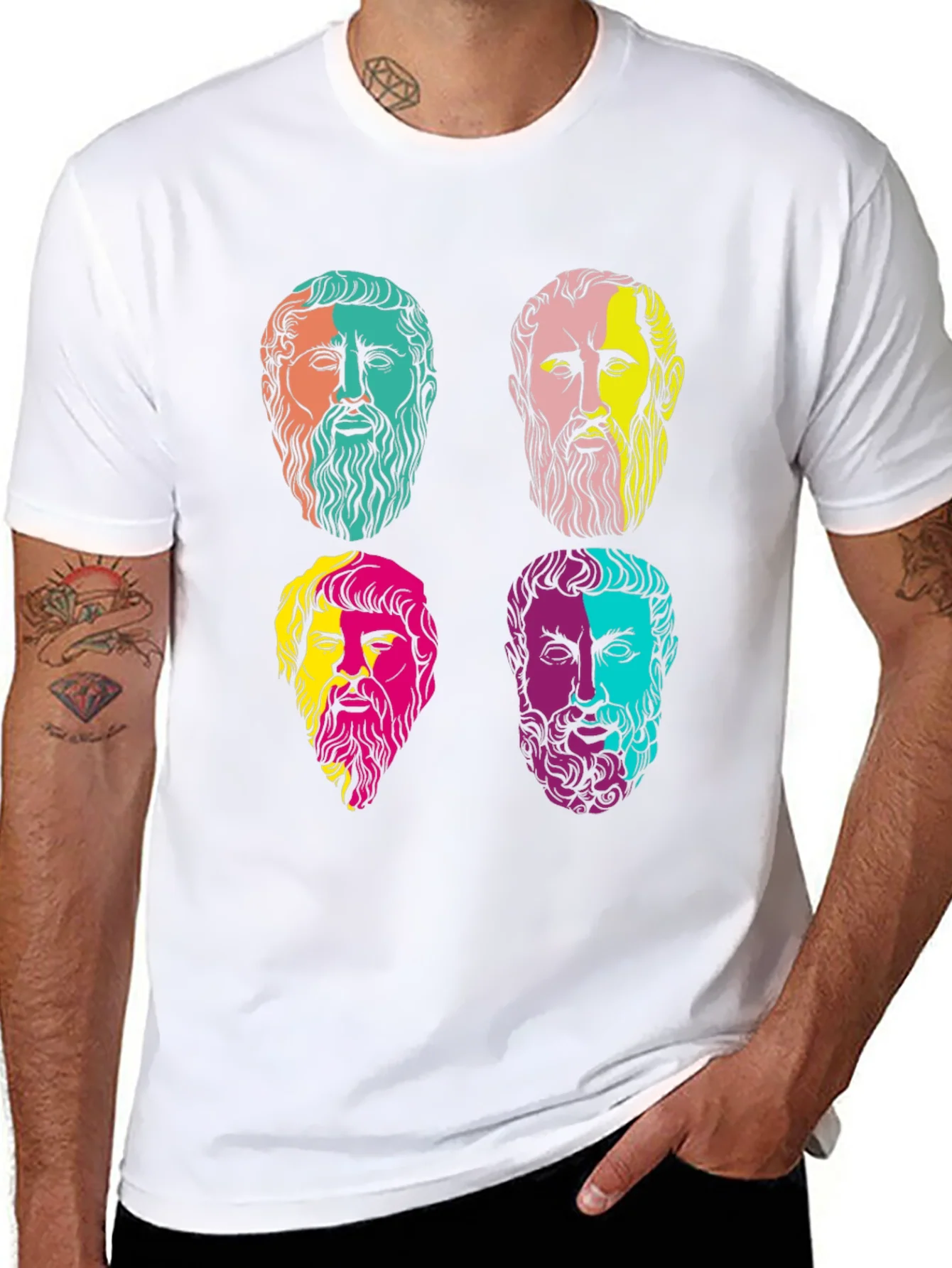 Camiseta Negra con Estampado de Fil¨®sofos Griegos