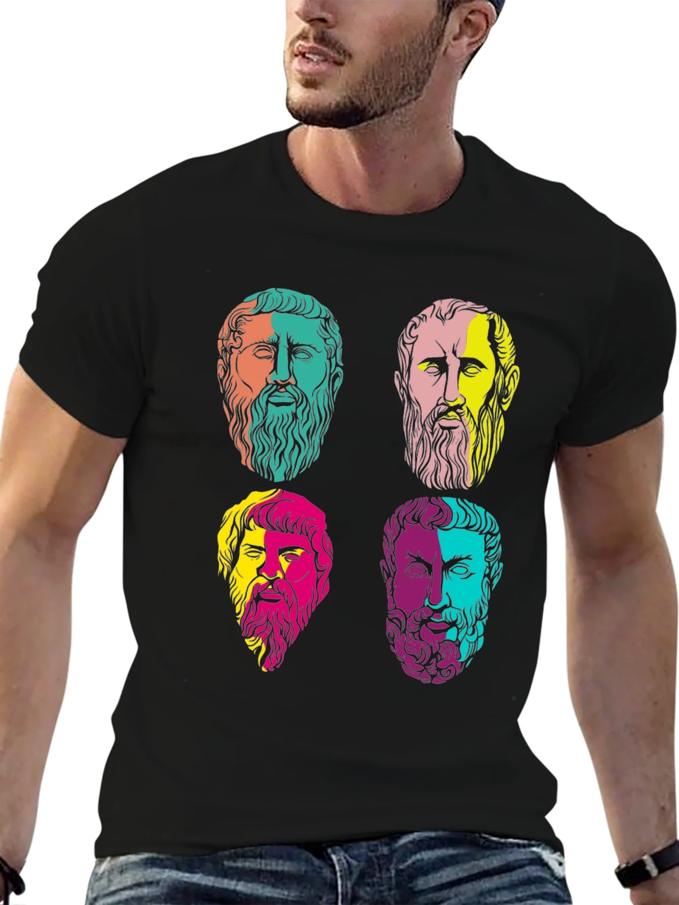 Camiseta Negra con Estampado de Fil¨®sofos Griegos