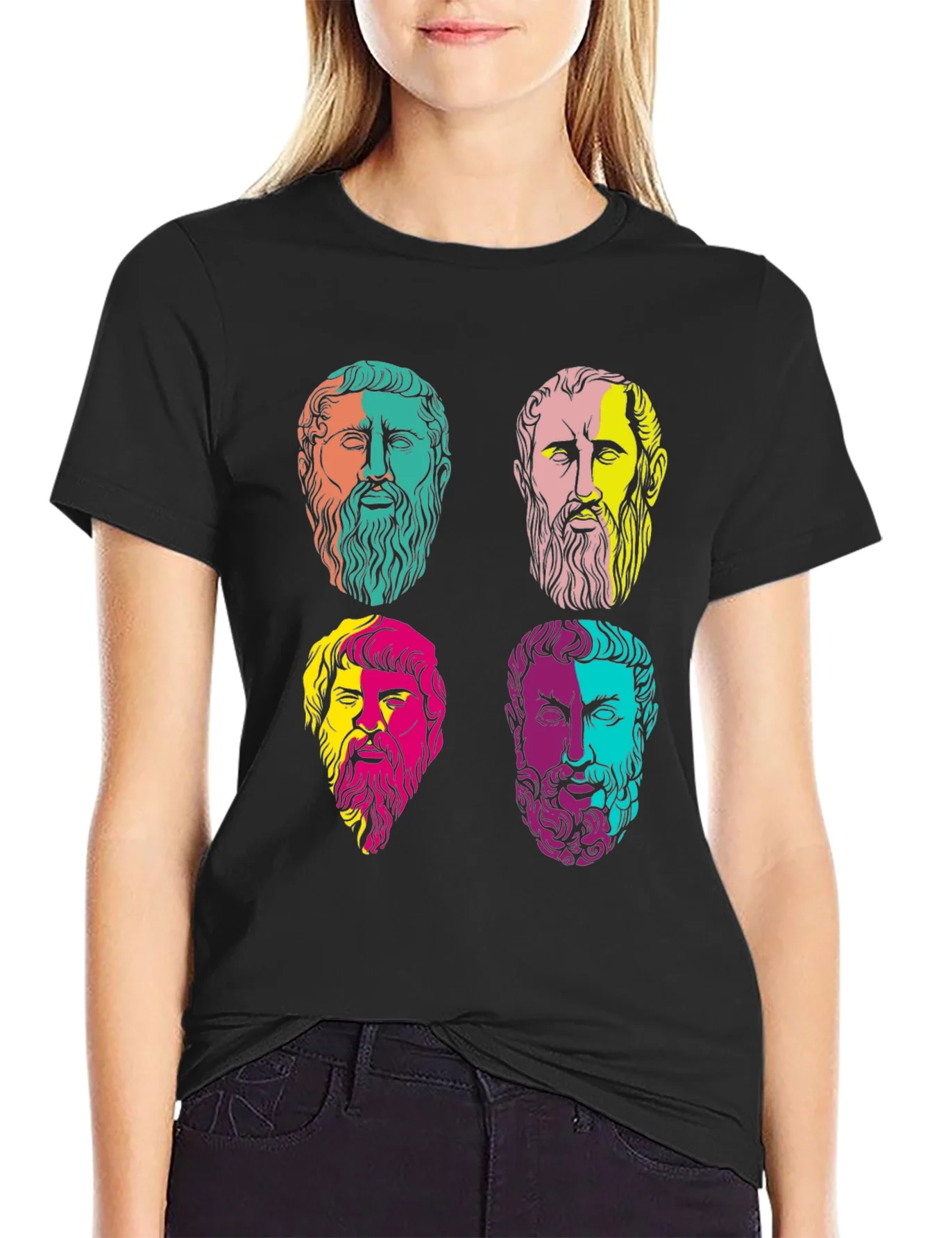 Camiseta Negra con Estampado de Fil¨®sofos Griegos