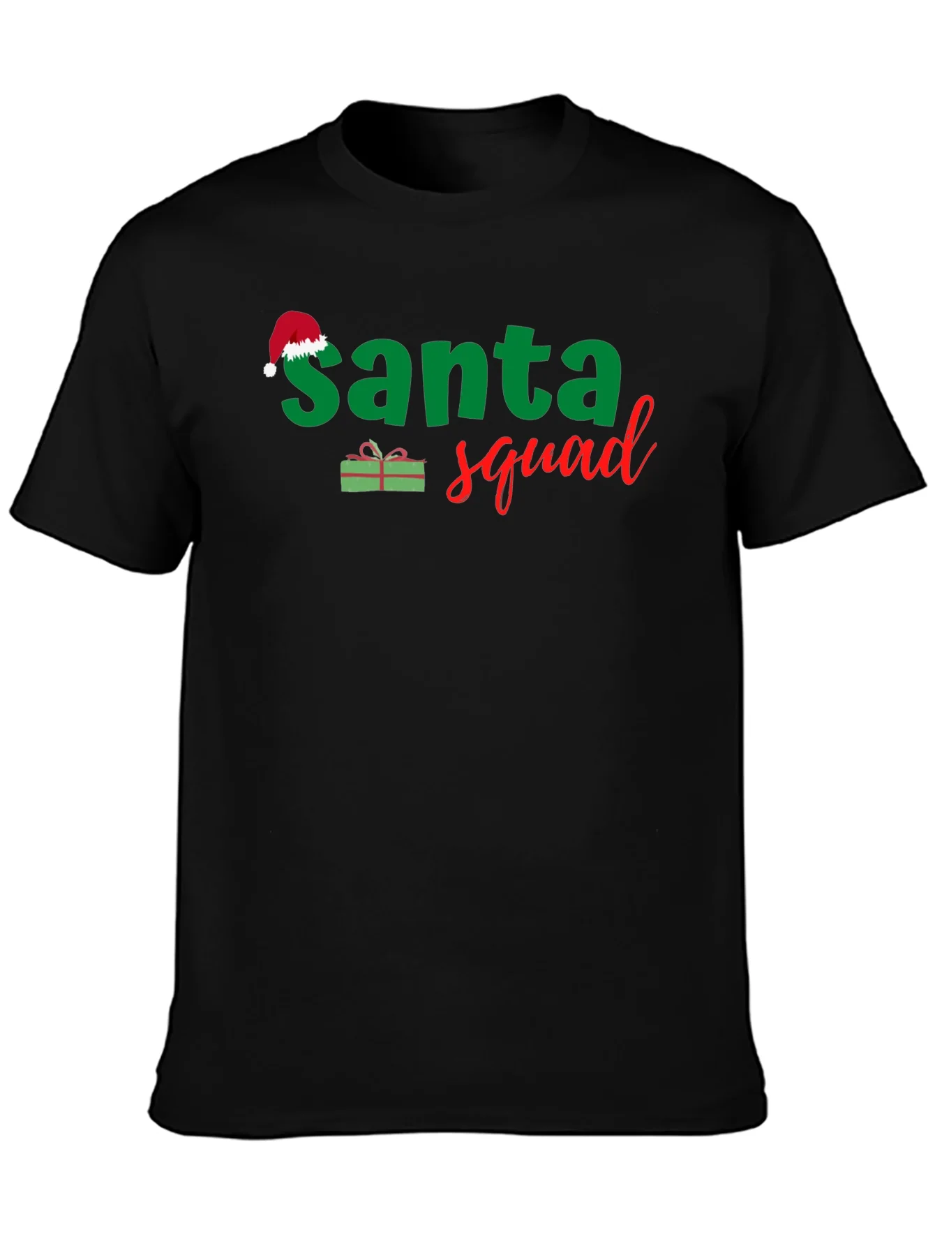 Camiseta Negra Santa Squad Navide?a para Hombre