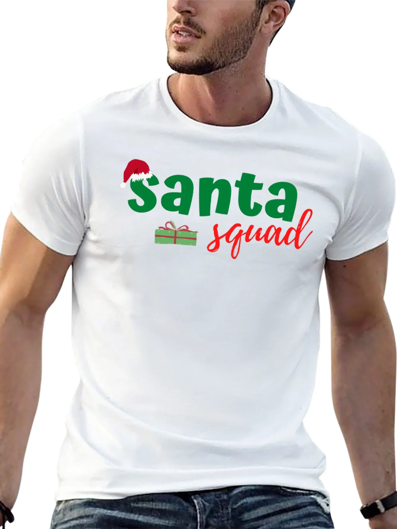 Camiseta Negra Santa Squad Navide?a para Hombre