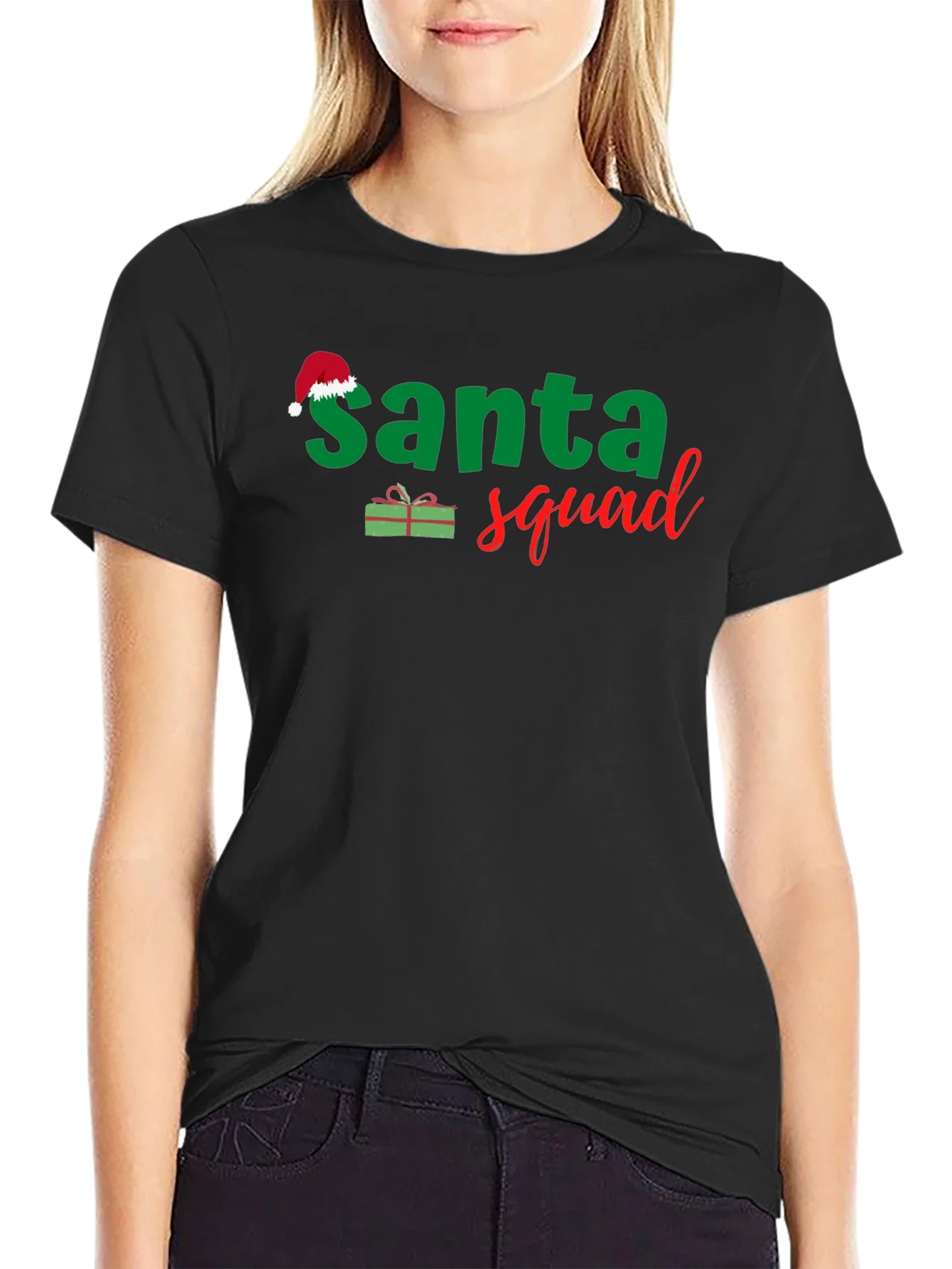 Camiseta Negra Santa Squad Navide?a para Hombre