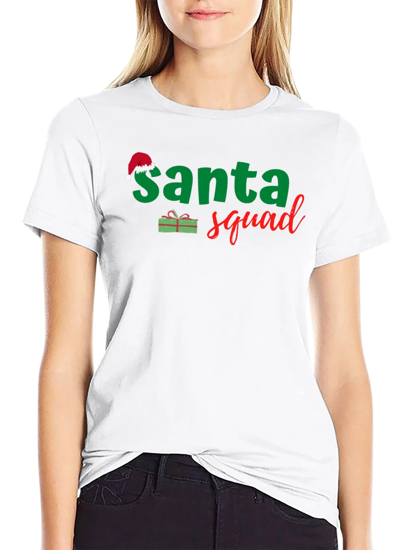 Camiseta Negra Santa Squad Navide?a para Hombre