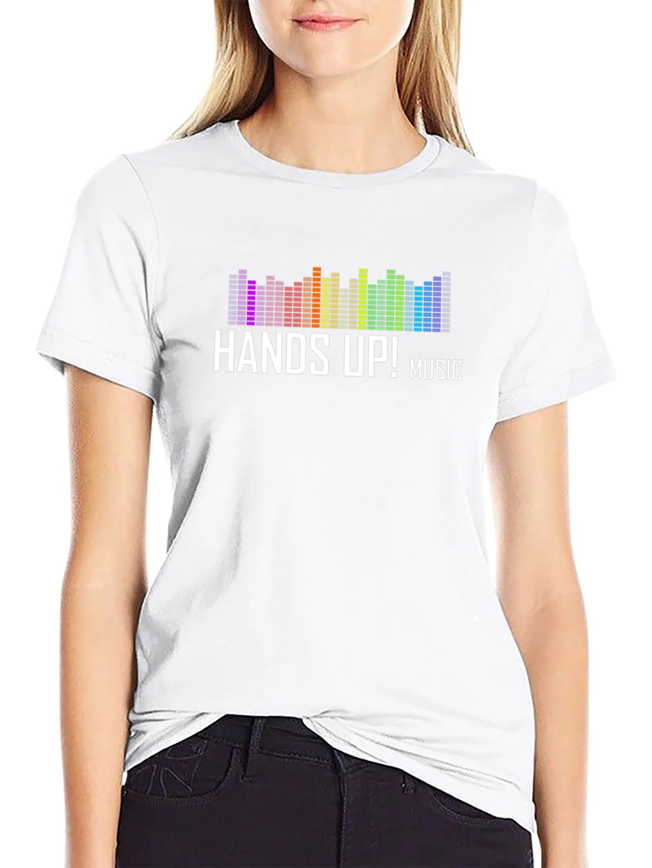 Rebbecca Hands Up! Music T-Shirt - Vibrant Equalizer Design