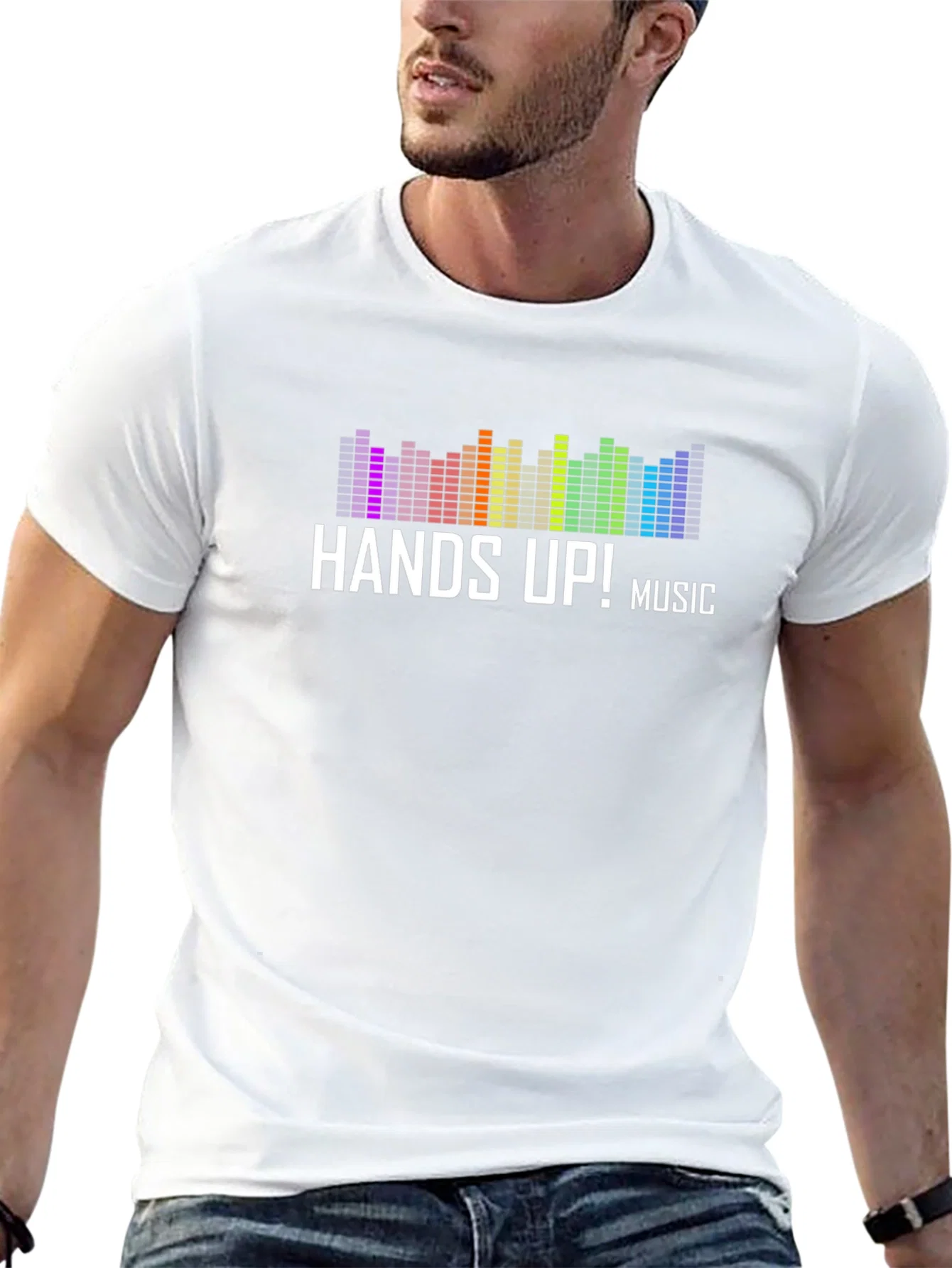 Rebbecca Hands Up! Music T-Shirt - Vibrant Equalizer Design