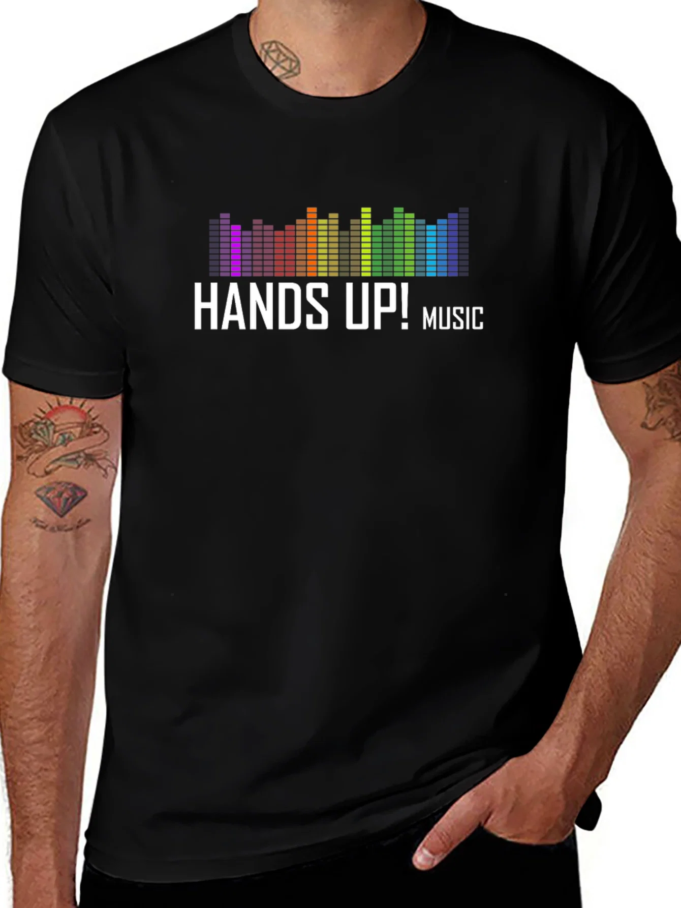 Rebbecca Hands Up! Music T-Shirt - Vibrant Equalizer Design