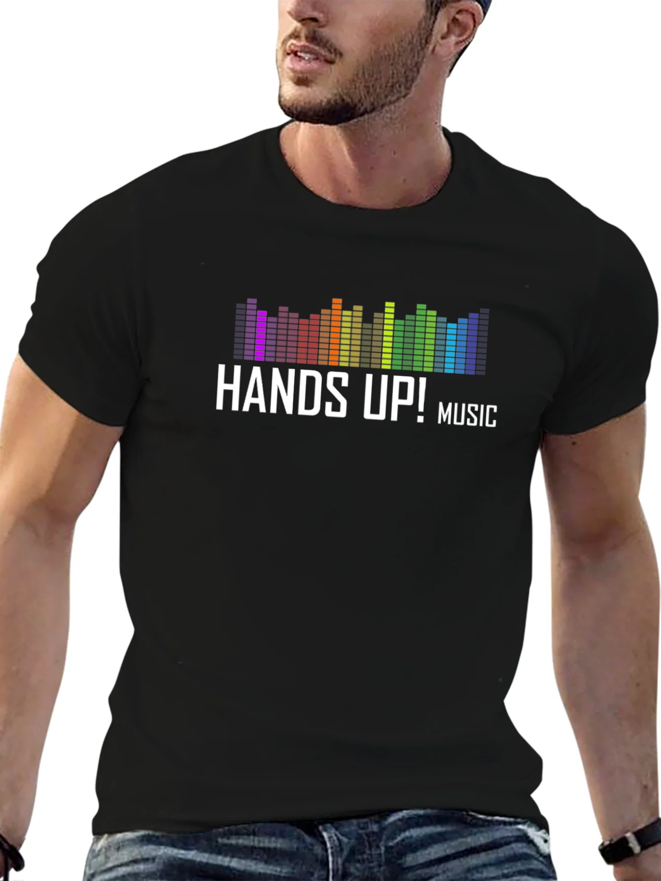 Rebbecca Hands Up! Music T-Shirt - Vibrant Equalizer Design