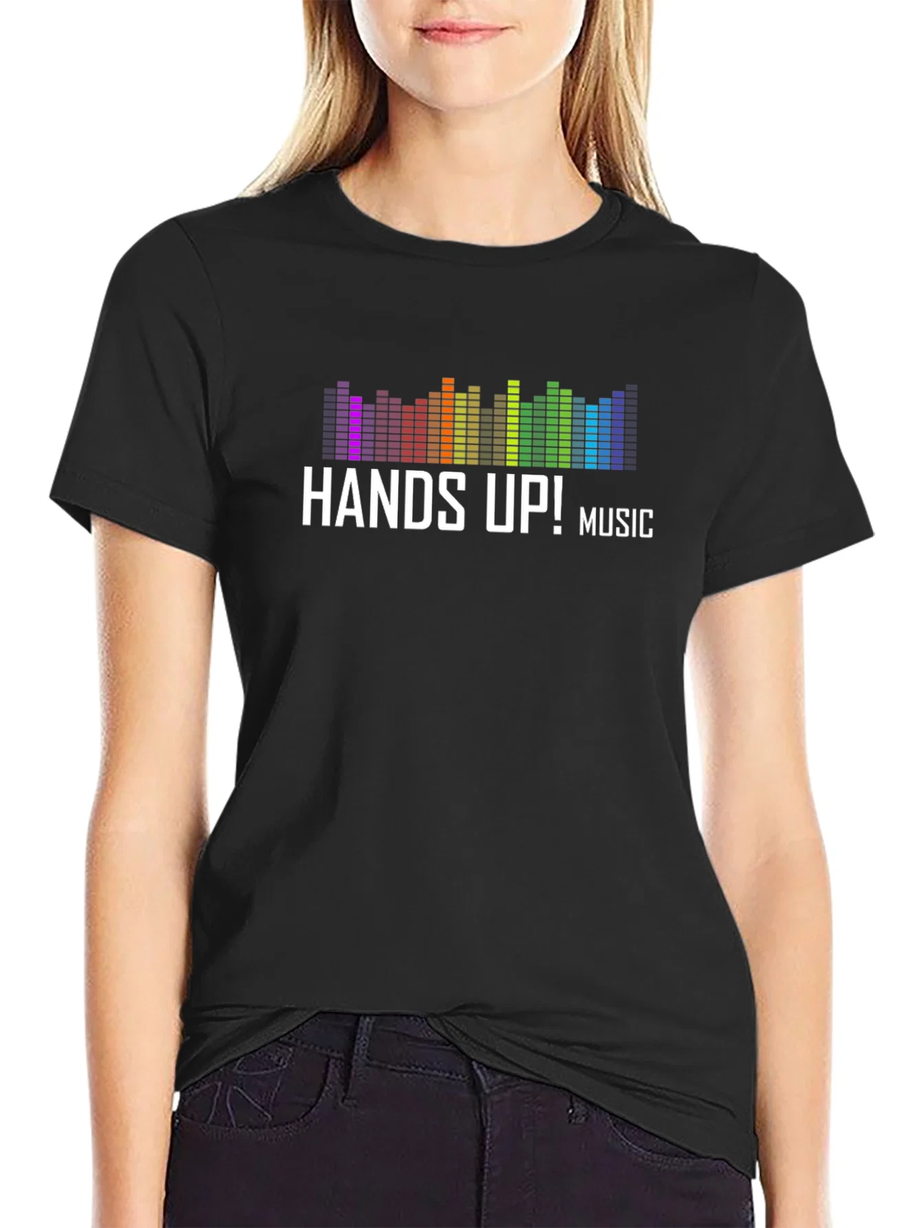 Rebbecca Hands Up! Music T-Shirt - Vibrant Equalizer Design