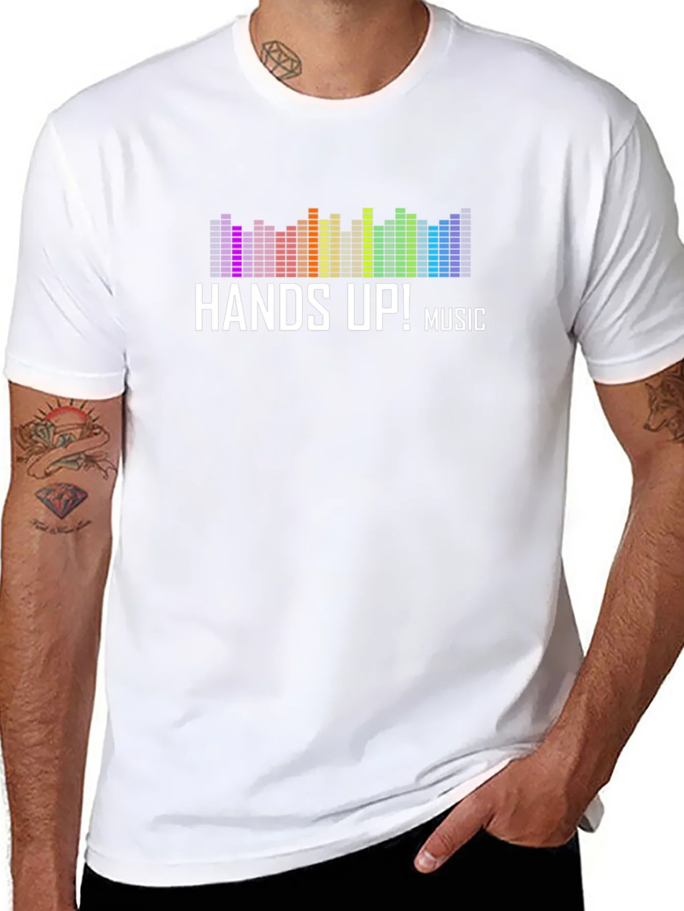 Rebbecca Hands Up! Music T-Shirt - Vibrant Equalizer Design