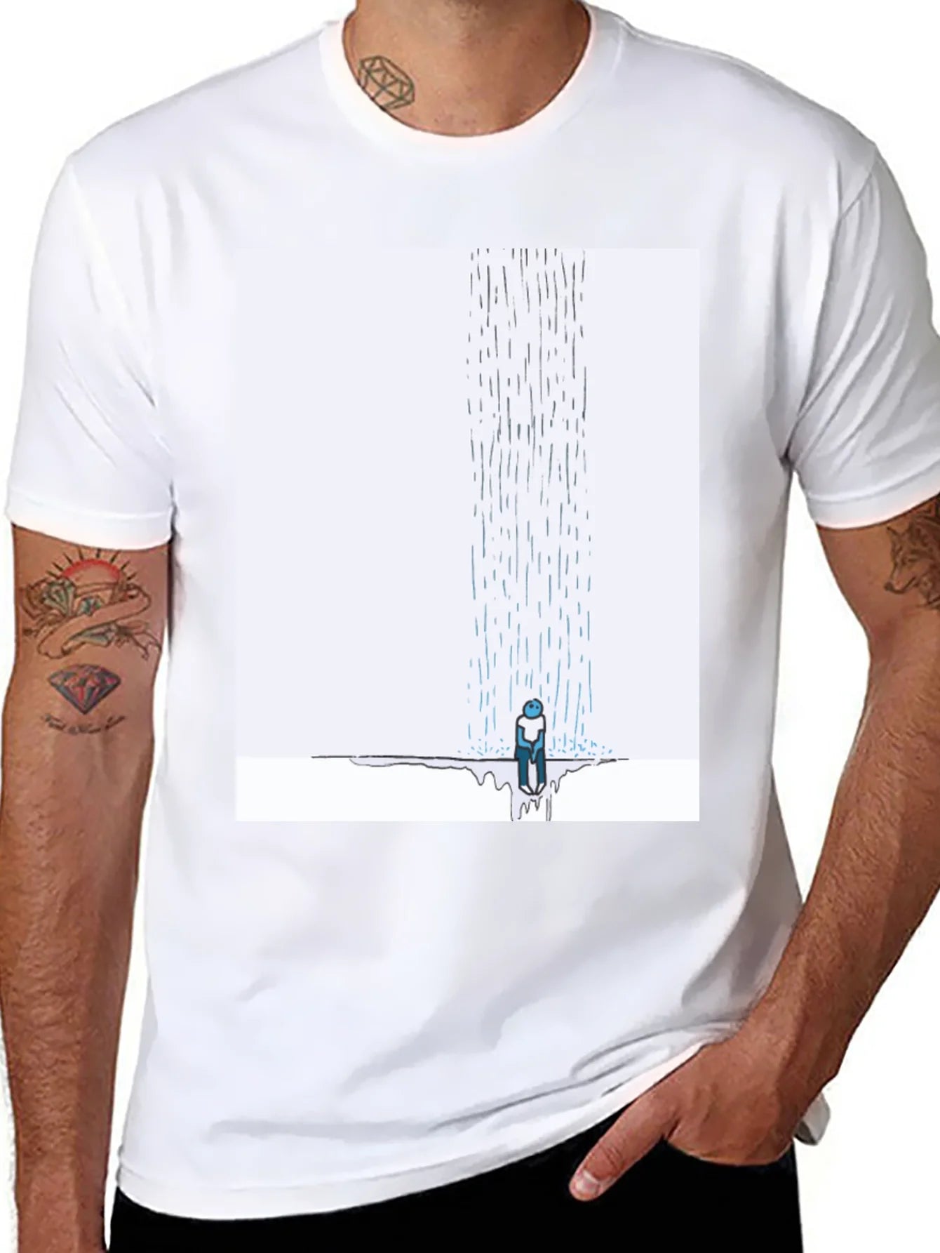 Camiseta Negra con Dise?o Lluvia Triste