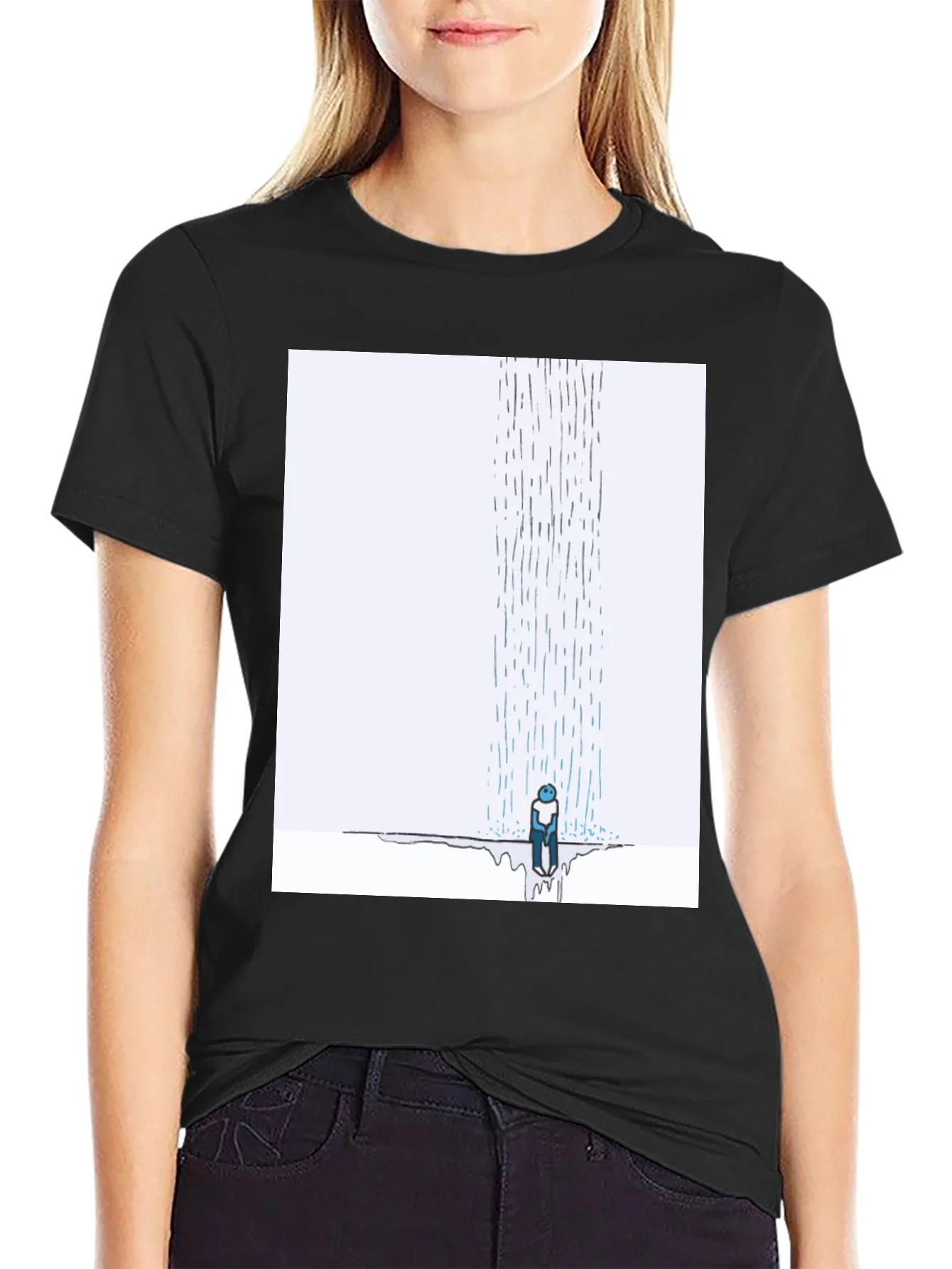 Camiseta Negra con Dise?o Lluvia Triste
