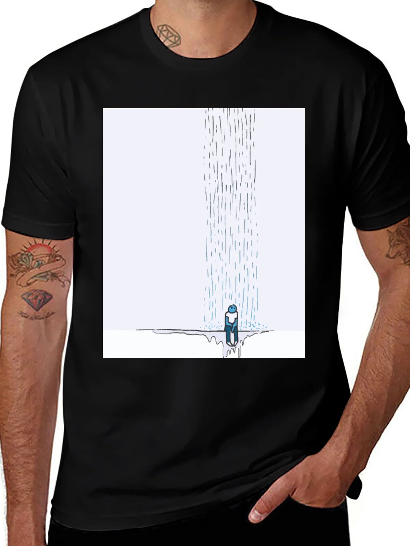 Camiseta Negra con Dise?o Lluvia Triste