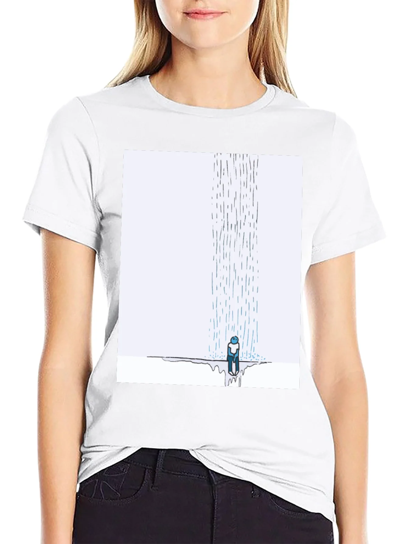 Camiseta Negra con Dise?o Lluvia Triste