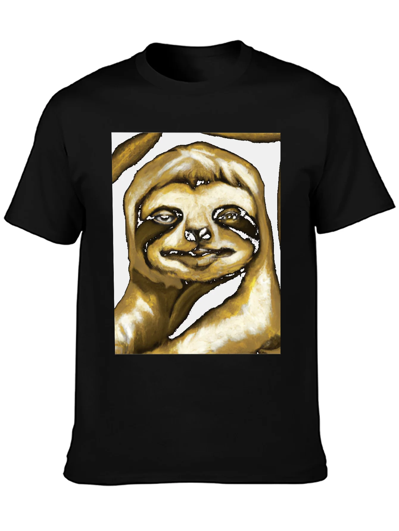 Camiseta Negra con Estampado de Perezoso Art¨ªstico