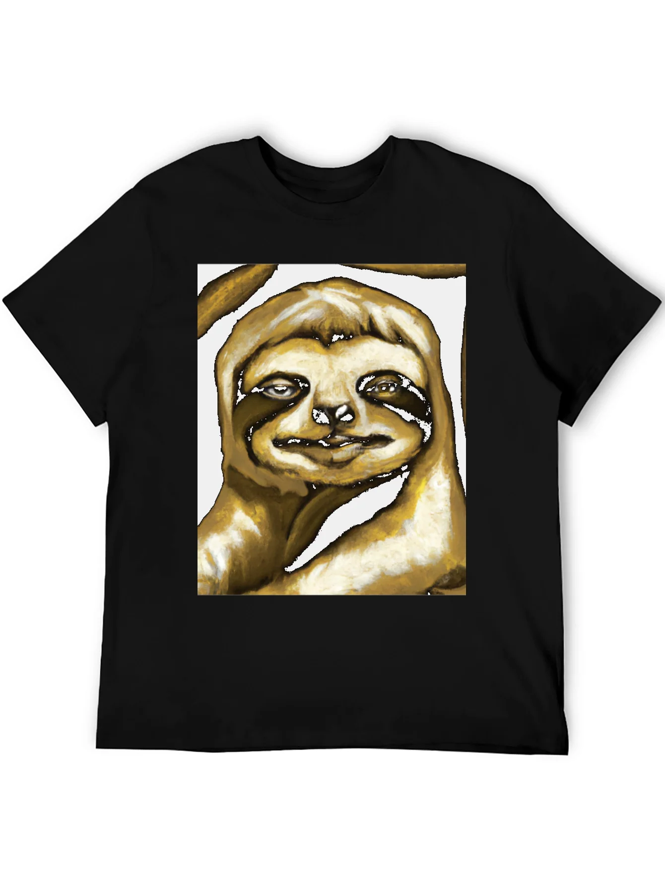 Camiseta Negra con Estampado de Perezoso Art¨ªstico